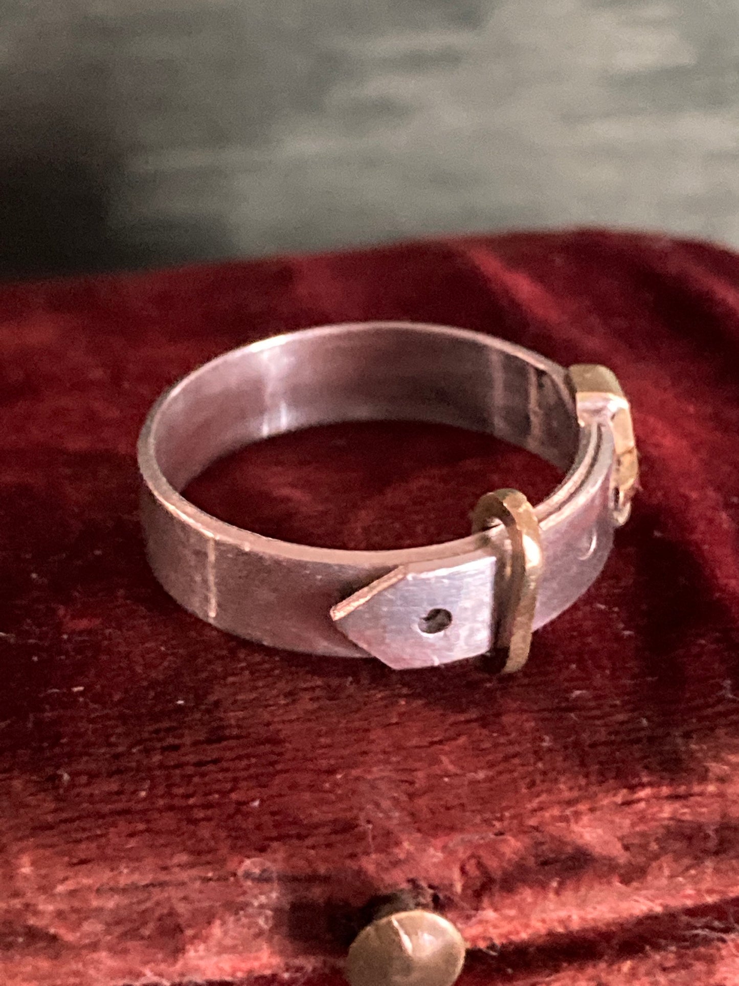 Modernist Buckle ring sterling silver and 18kt yellow gold vintage kinetic hand fabricated