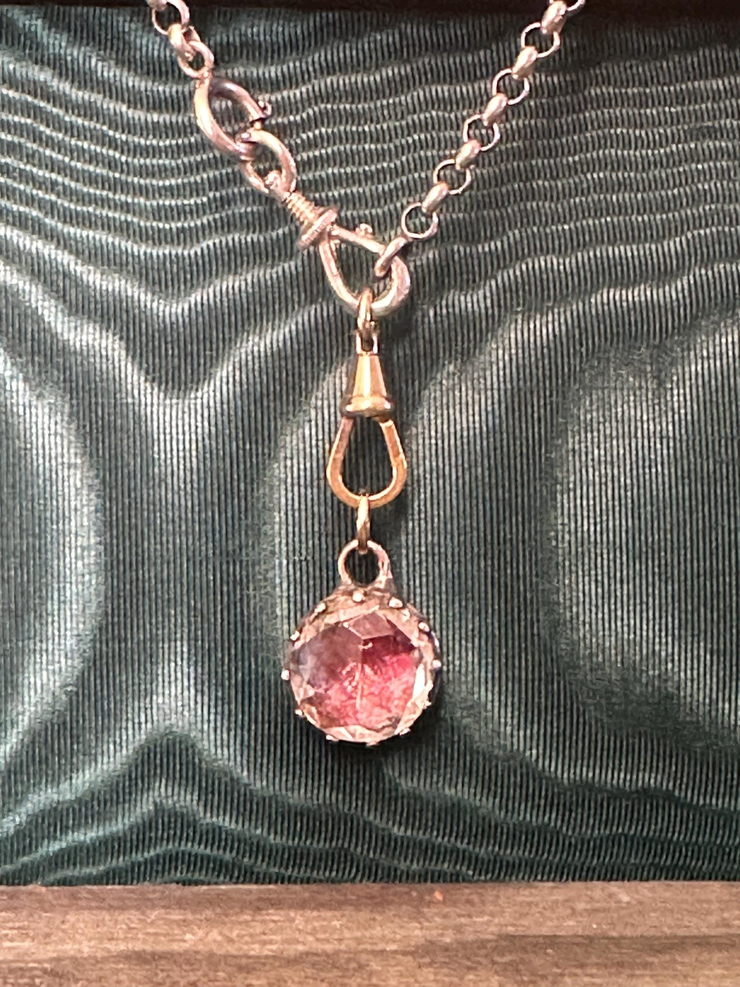 Pink red foiled Rock Crystal Antique Georgian pendant cuff link button engraved silver and 22k yellow gold rare