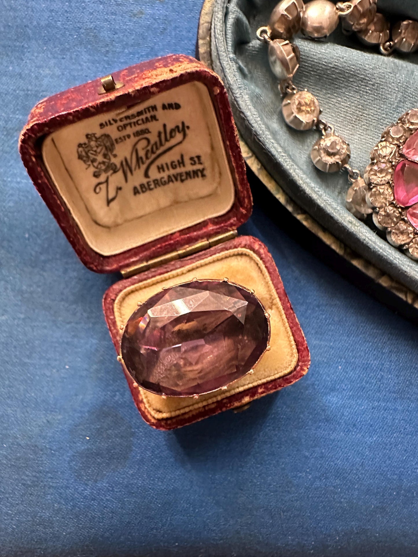 Large Amethyst Paste Ring Antique Georgian foiled back brass crimped setting 12k solid rosy gold band bague glass purple US 6.5 M