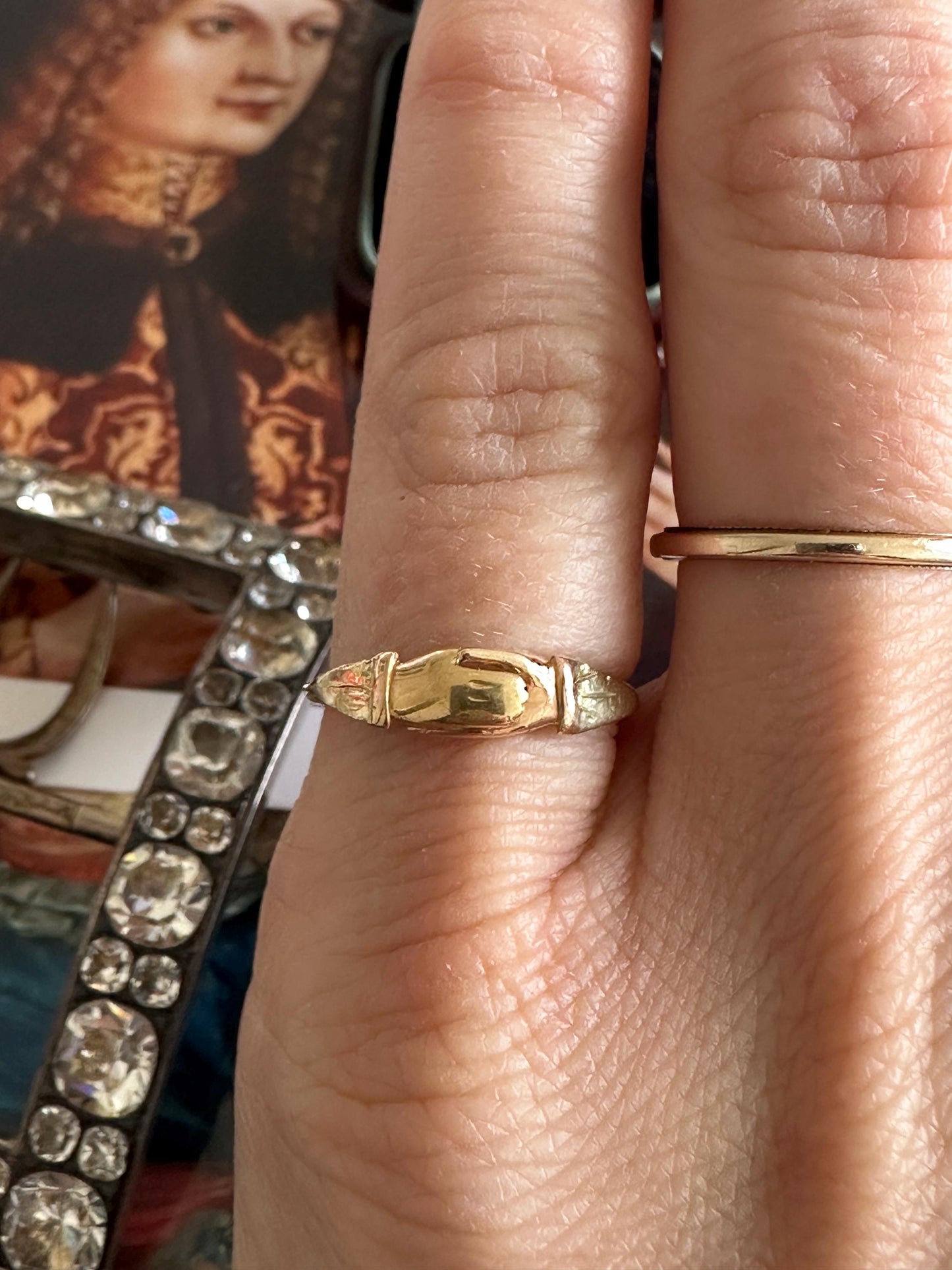 Rare French Engagement Fede Ring Betrothal Bague de foi 18k gold Promise marriage Gimmel hands US 5 1/2 EU 50 1/2 double Georgian Antique