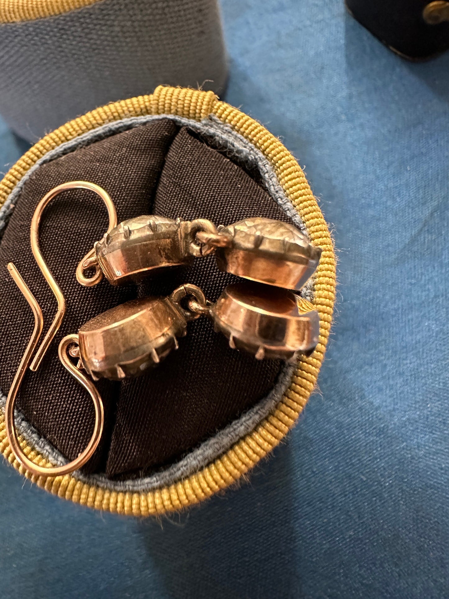 Double Diamond Paste Antique Georgian earrings foiled closed back 14k French wire dangle silver rose gold boucle d'oreille ooak anniversary