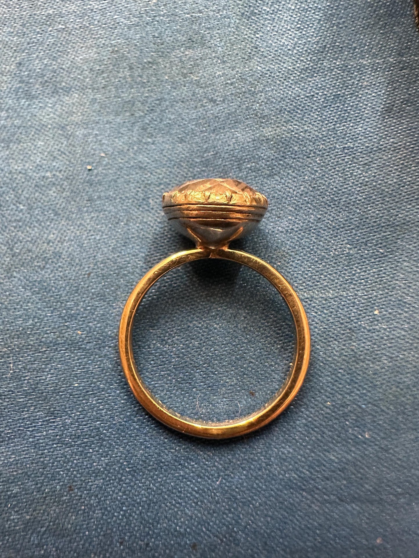 Large Antique Georgian foiled paste ring in 22ct white gold and silver button conversion solitaire domed black dot size 7 1/4 O 55 collector