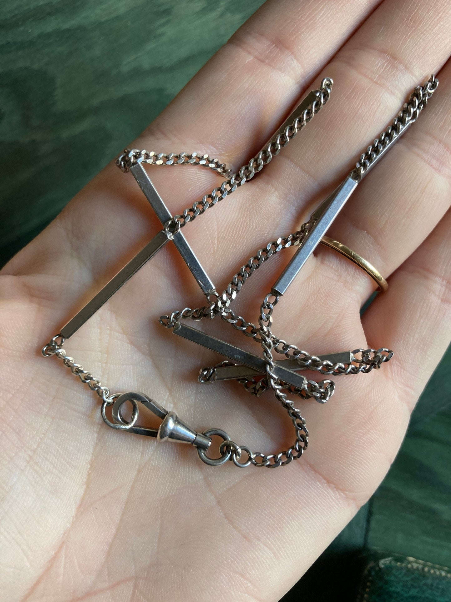 Vintage Modernist chain necklace sterling silver with Edwardian french swivel clasp sterling bars chain curb collier argent mousqueton 1900