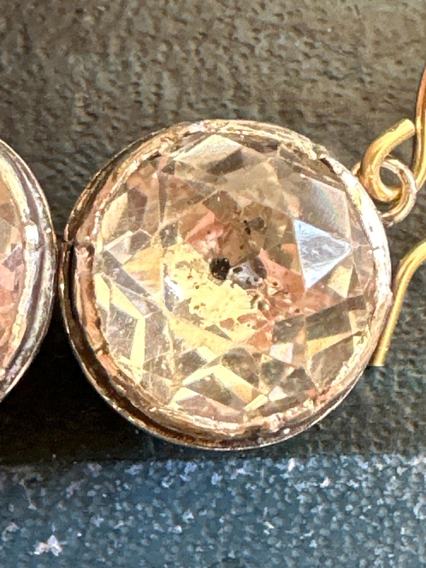 Large Antique Rock Crystal Georgian earrings black dot and foiled closed back crafted in silver and 18k French wire cufflinks buttons rare