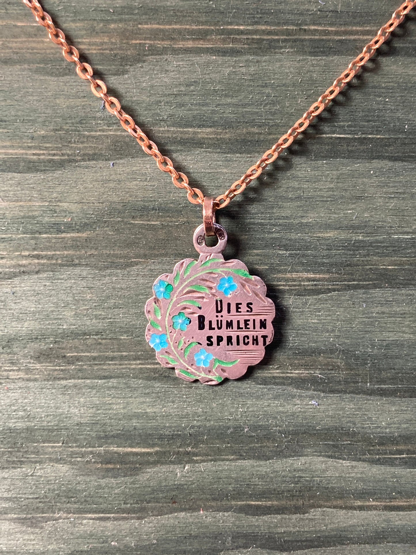 Antique enamel Memento Souvenir pendant forget me not German Austrian silver 22kt gold these flowers speak