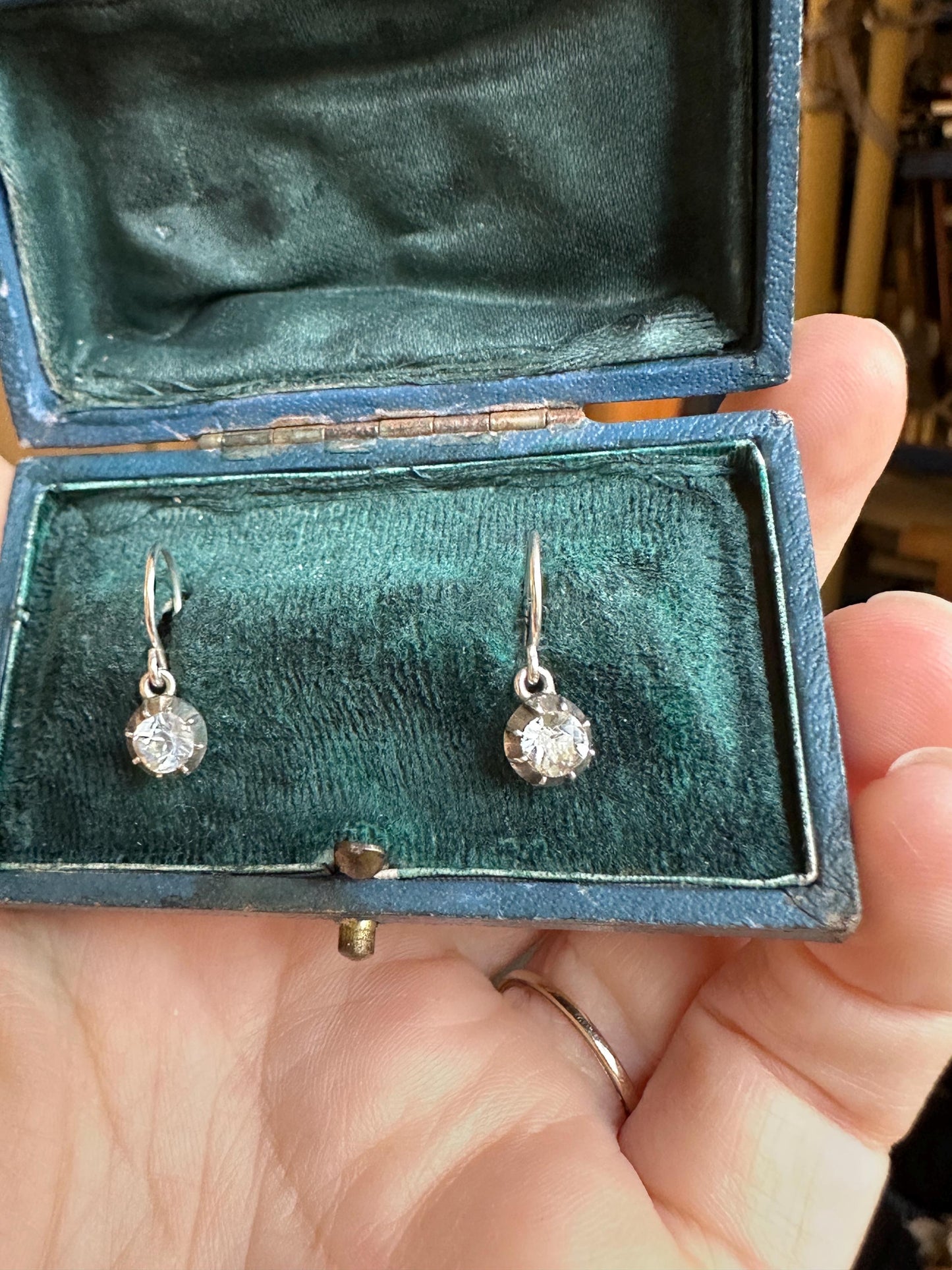 Georgian Paste Dangle Earrings: Antique Sterling Silver Rivière Boucles d'Oreilles