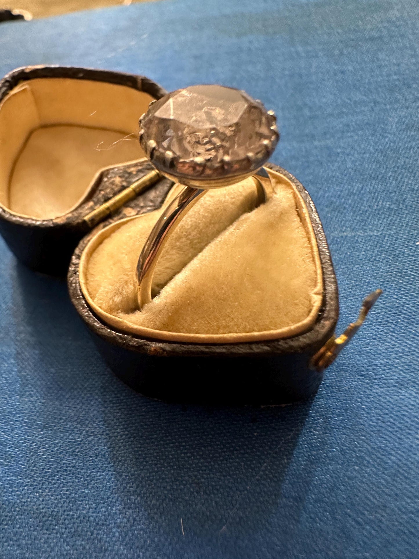 Large Antique Georgian foiled paste ring in 22ct white gold and silver button conversion solitaire domed black dot size 7 1/4 O 55 collector