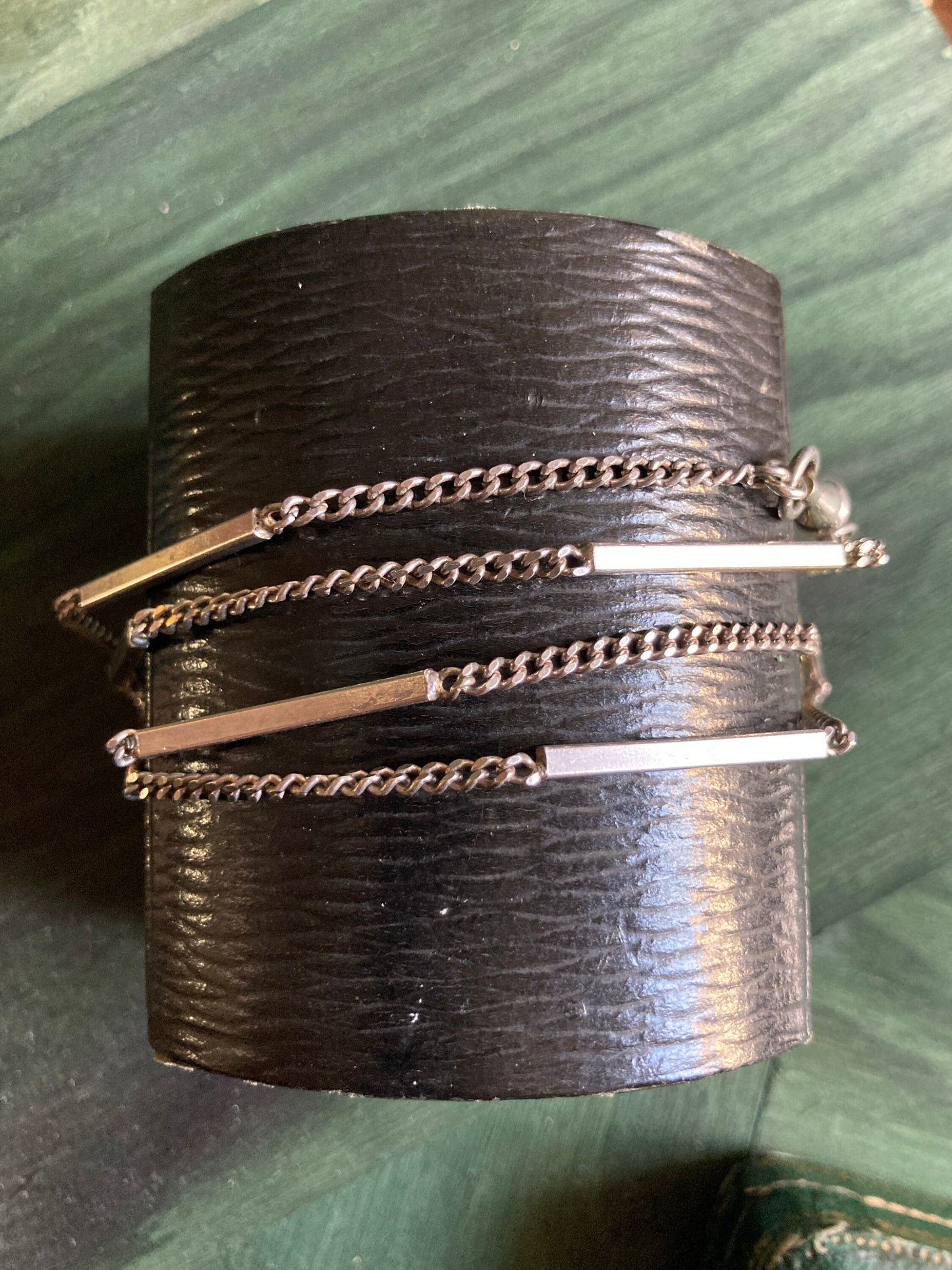 Vintage Modernist chain necklace sterling silver with Edwardian french swivel clasp sterling bars chain curb collier argent mousqueton 1900