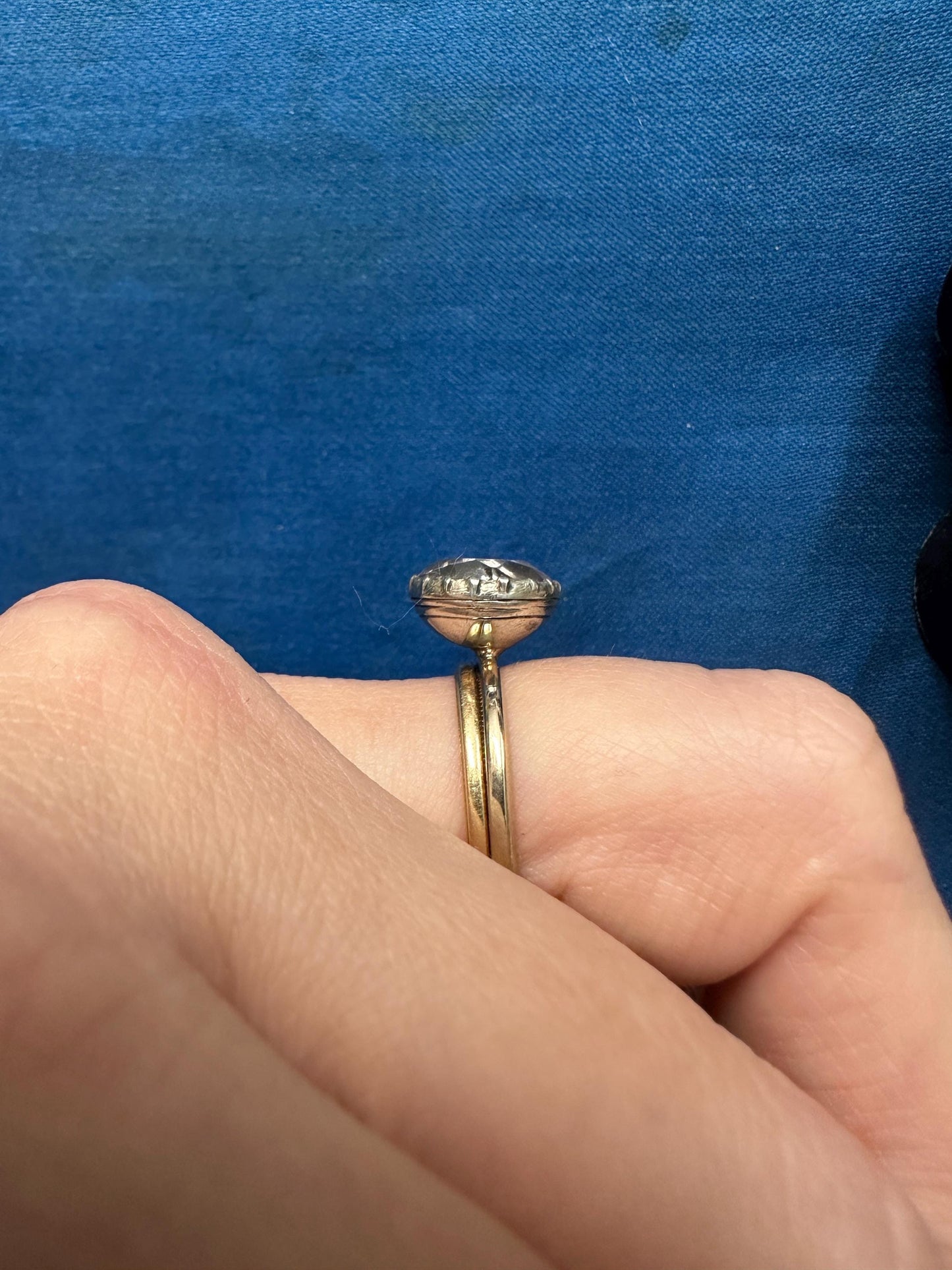 Large Antique Georgian foiled paste ring in 22ct white gold and silver button conversion solitaire domed black dot size 7 1/4 O 55 collector