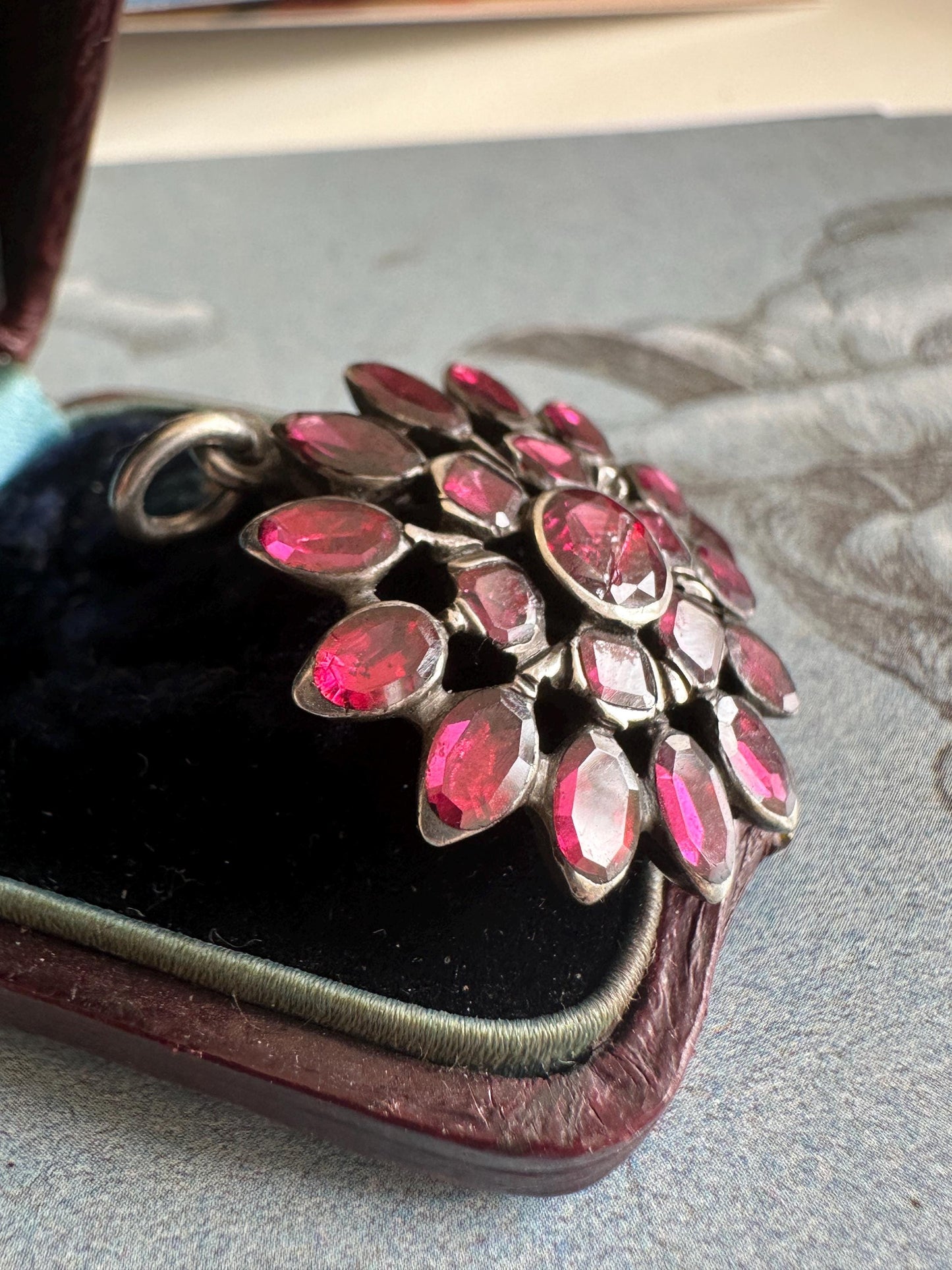 Georgian Pendant foiled hand-cut almandine flat-cut Garnet silver Antique button crafter in silver floral historic jewellery rare