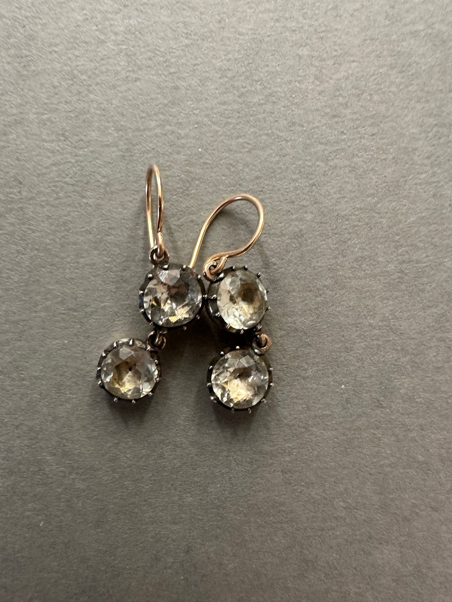 Double Diamond Paste Antique Georgian earrings foiled closed back 14k French wire dangle silver rose gold boucle d'oreille ooak anniversary