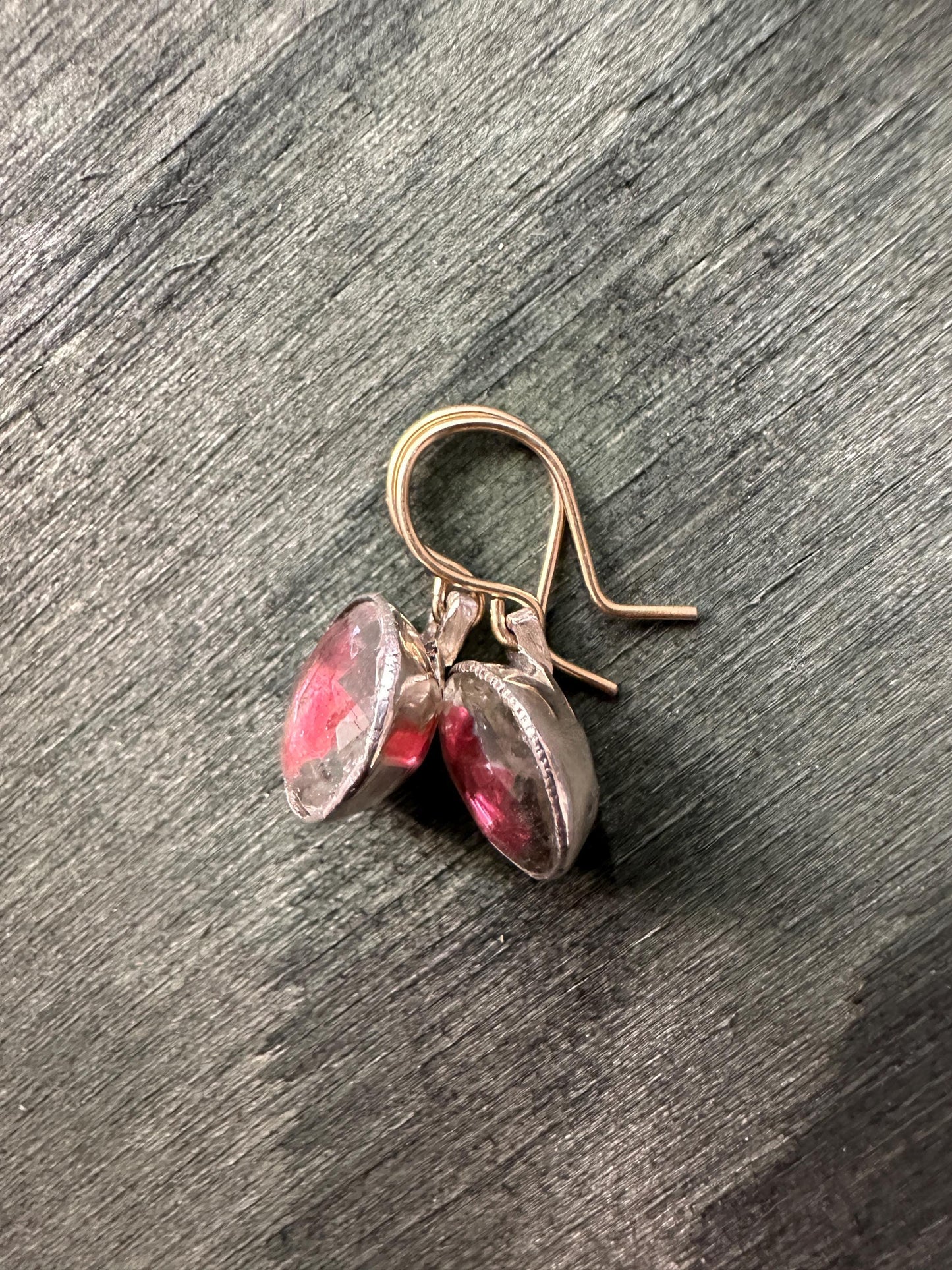 Rare Pink foiled Georgian paste earrings red colour foil close back Antique  18k yellow gold french wire silver dangle cufflinks conversion
