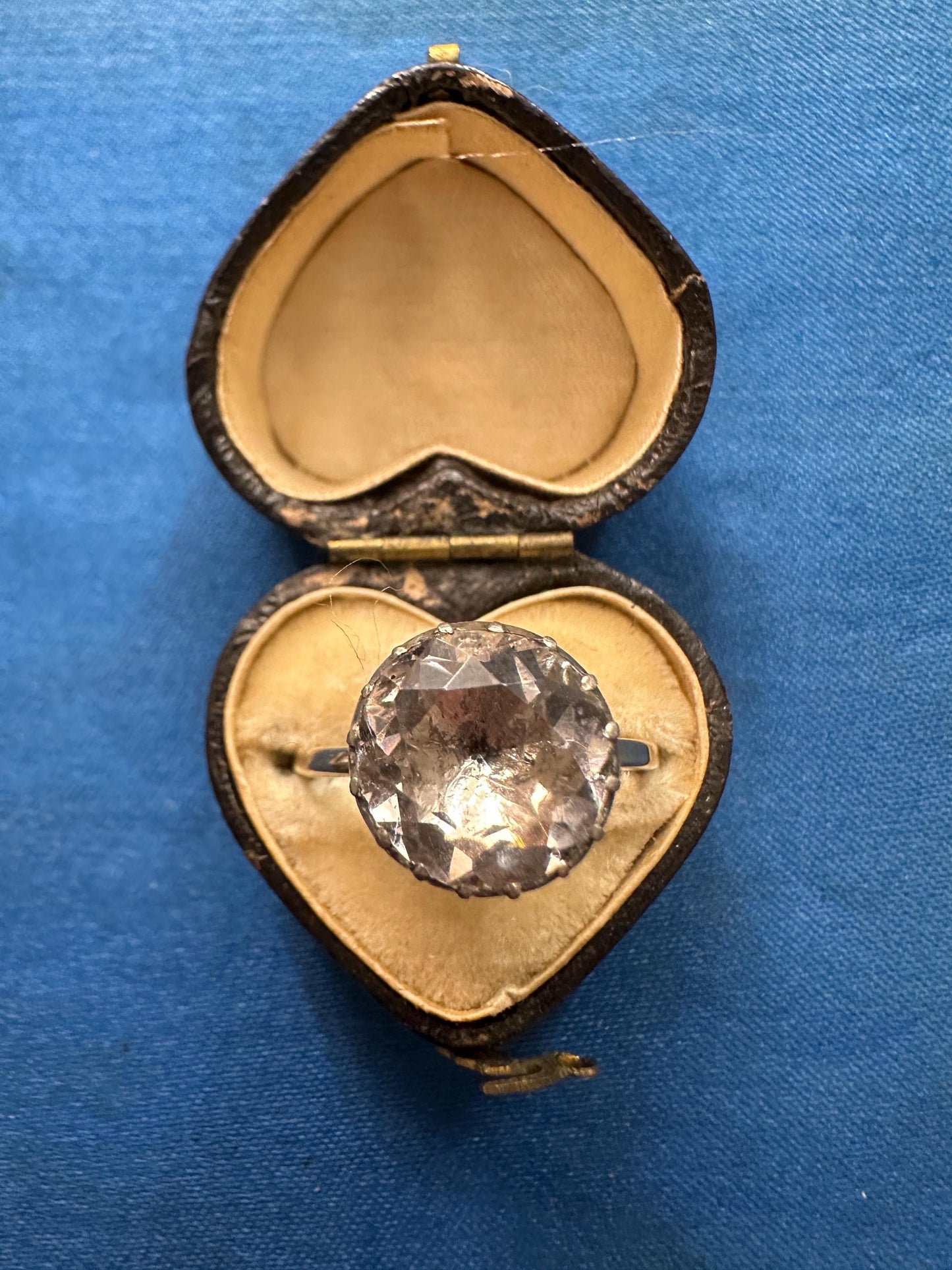 Large Antique Georgian foiled paste ring in 22ct white gold and silver button conversion solitaire domed black dot size 7 1/4 O 55 collector