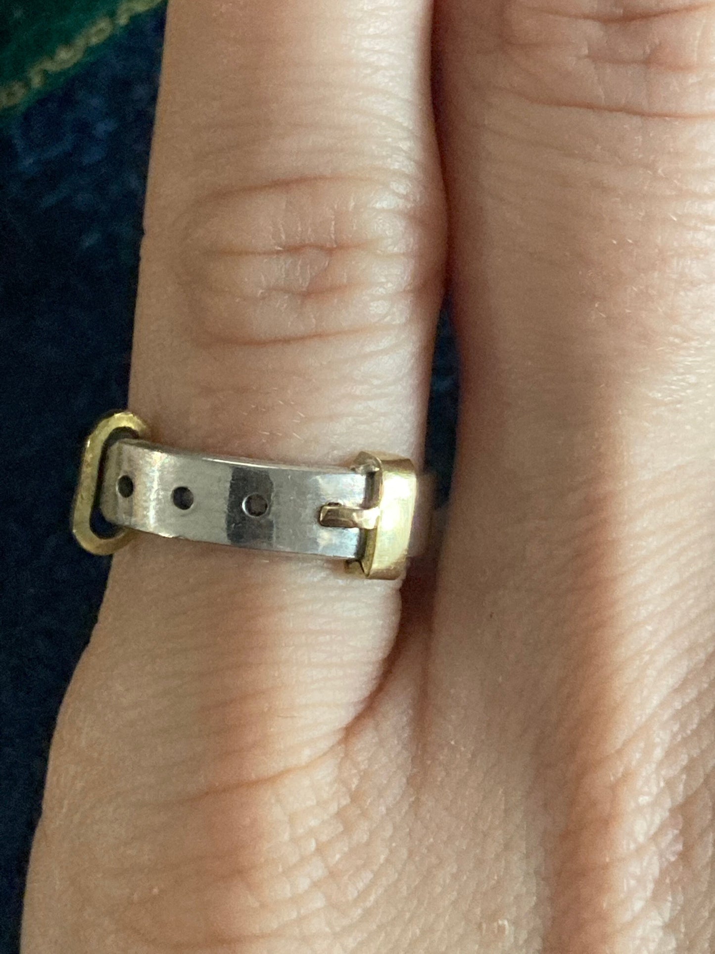 Modernist Buckle ring sterling silver and 18kt yellow gold vintage kinetic hand fabricated