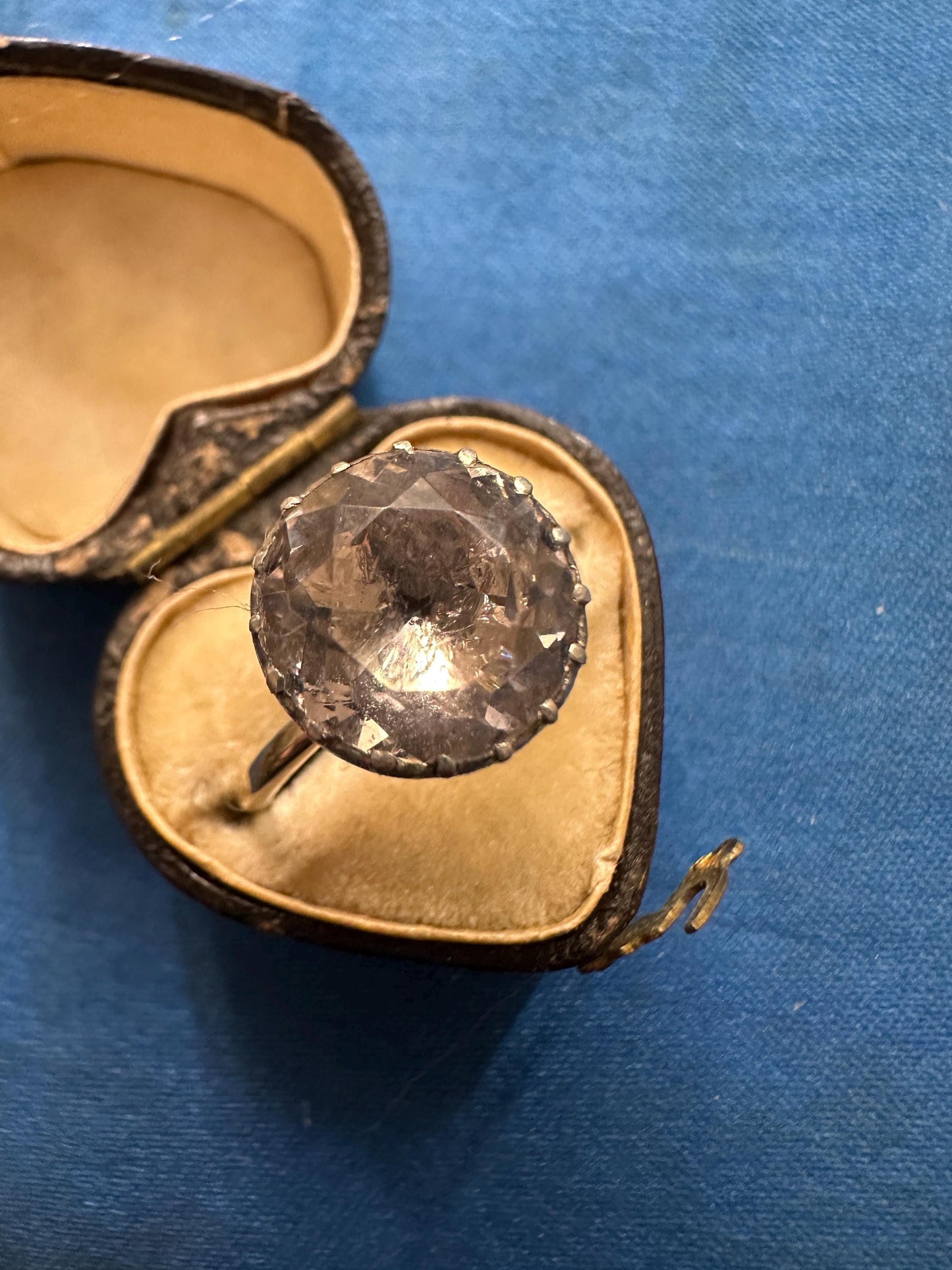 Large Antique Georgian foiled paste ring in 22ct white gold and silver button conversion solitaire domed black dot size 7 1/4 O 55 collector