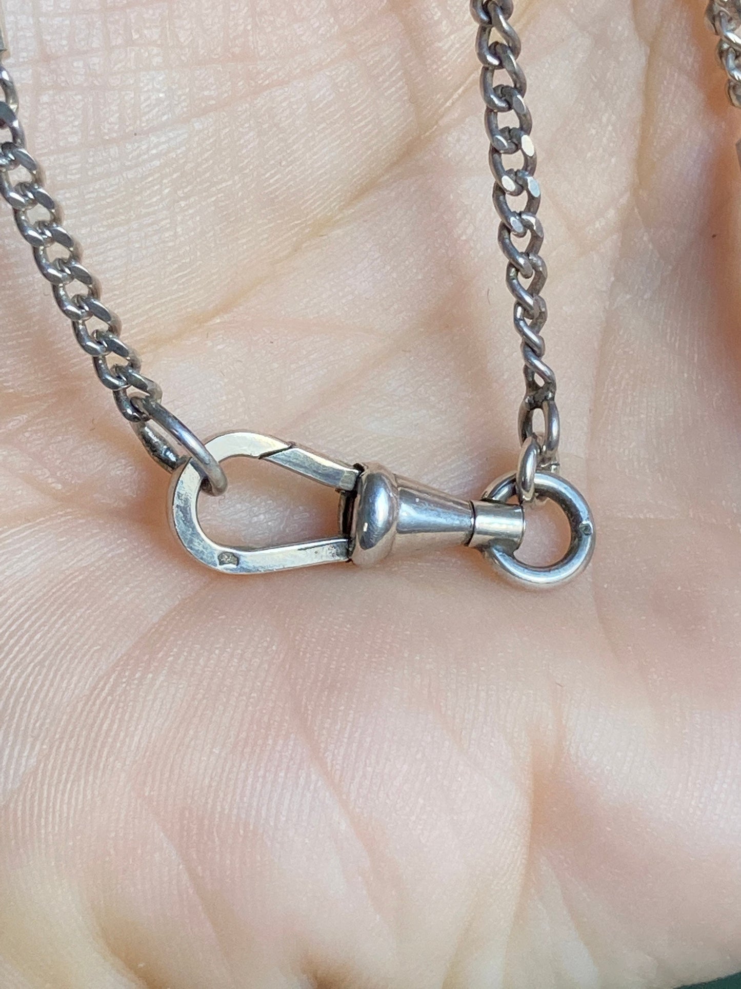 Vintage Modernist chain necklace sterling silver with Edwardian french swivel clasp sterling bars chain curb collier argent mousqueton 1900