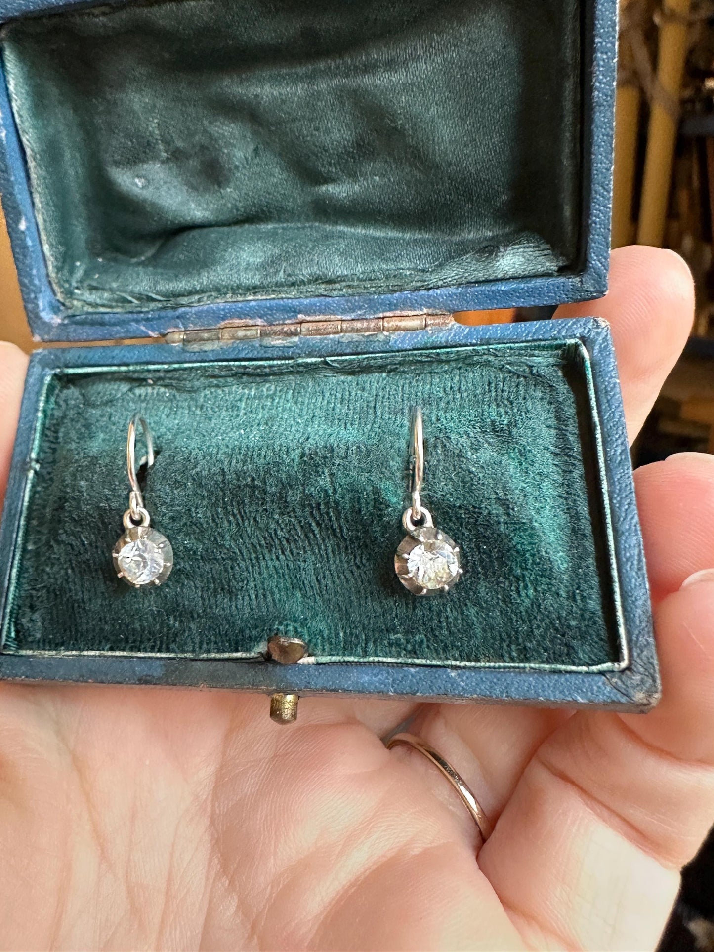 Georgian Paste Dangle Earrings: Antique Sterling Silver Rivière Boucles d'Oreilles