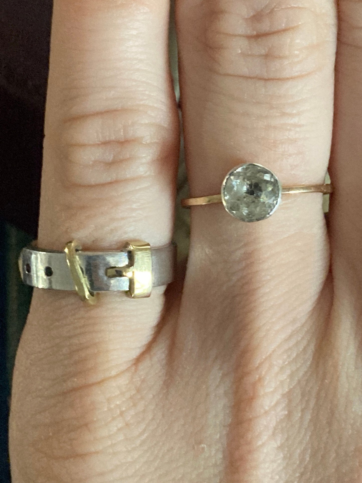Modernist Buckle ring sterling silver and 18kt yellow gold vintage kinetic hand fabricated