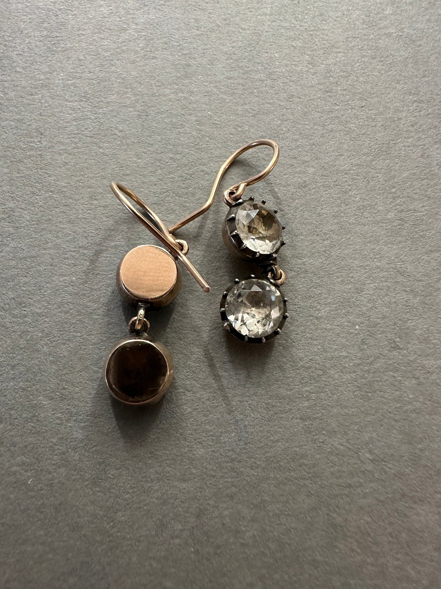 Double Diamond Paste Antique Georgian earrings foiled closed back 14k French wire dangle silver rose gold boucle d'oreille ooak anniversary