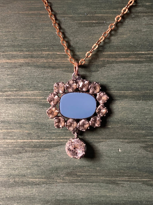 Stunning Georgian Pendant agate Intaglio Back dot foiled diamond paste 9ct rosy gold silver Antique necklace rivière collector victorian