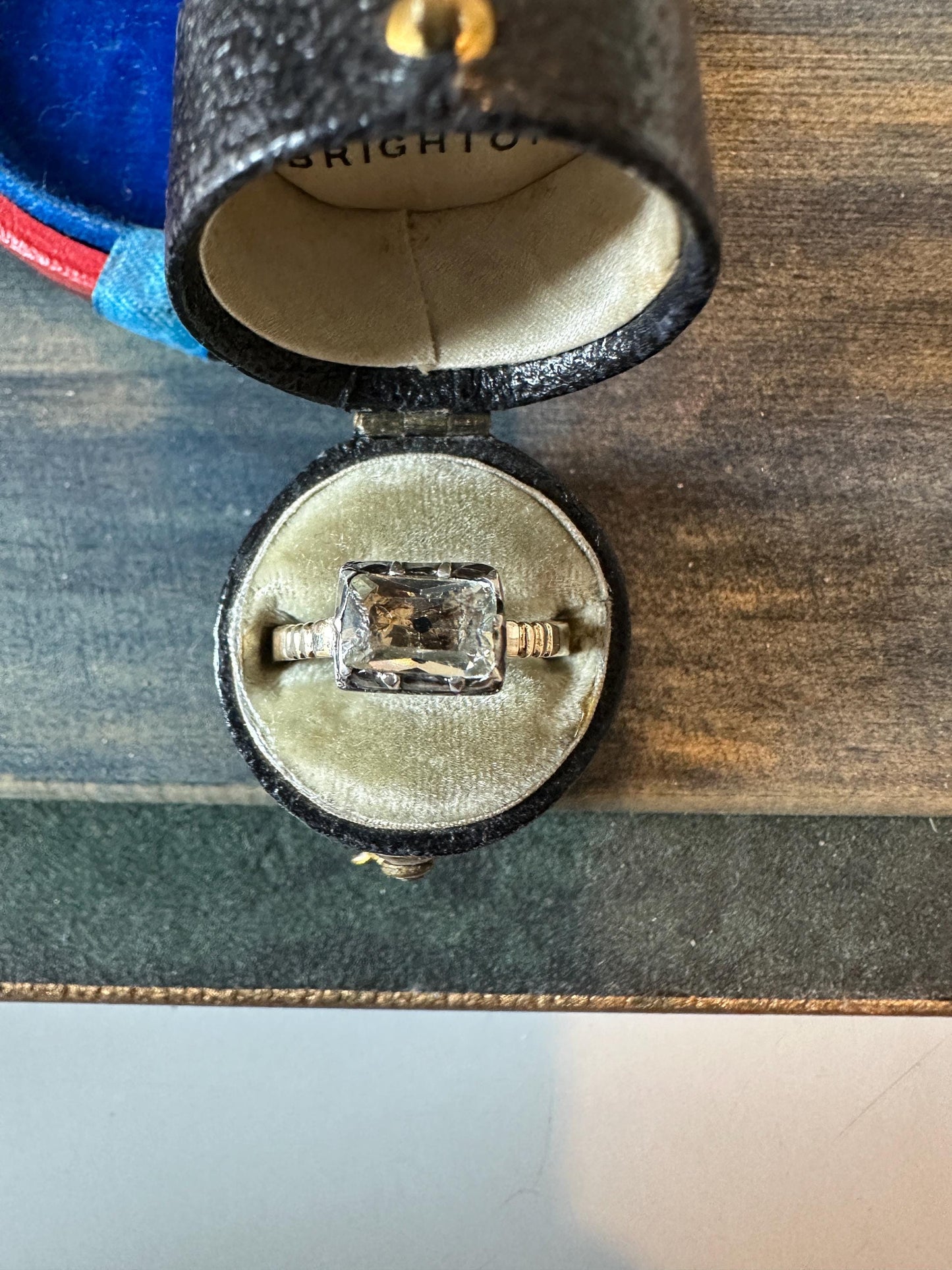 Antique Georgian Diamond Paste ring black dot foiled-back crafted in silver and 14/15k gold band  US5 3/4 UK L size 51 elongated cushion