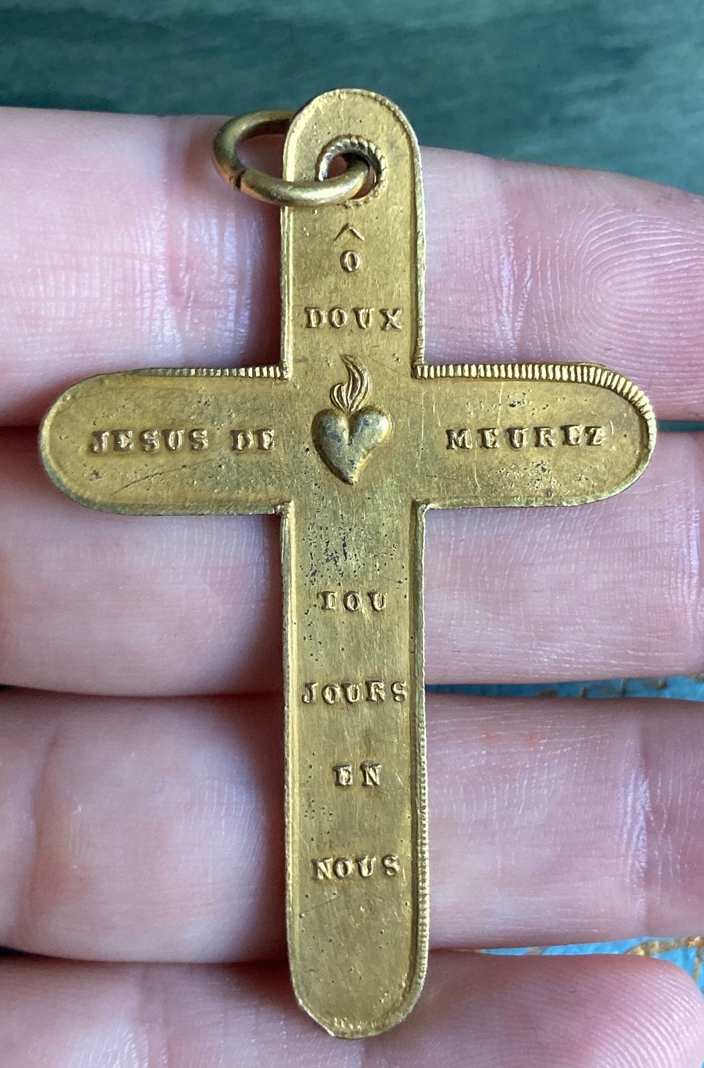 Large Pectoral French cross with Prayer Pinchbeck Ormulu Pomponne doublé 2 sides ooak