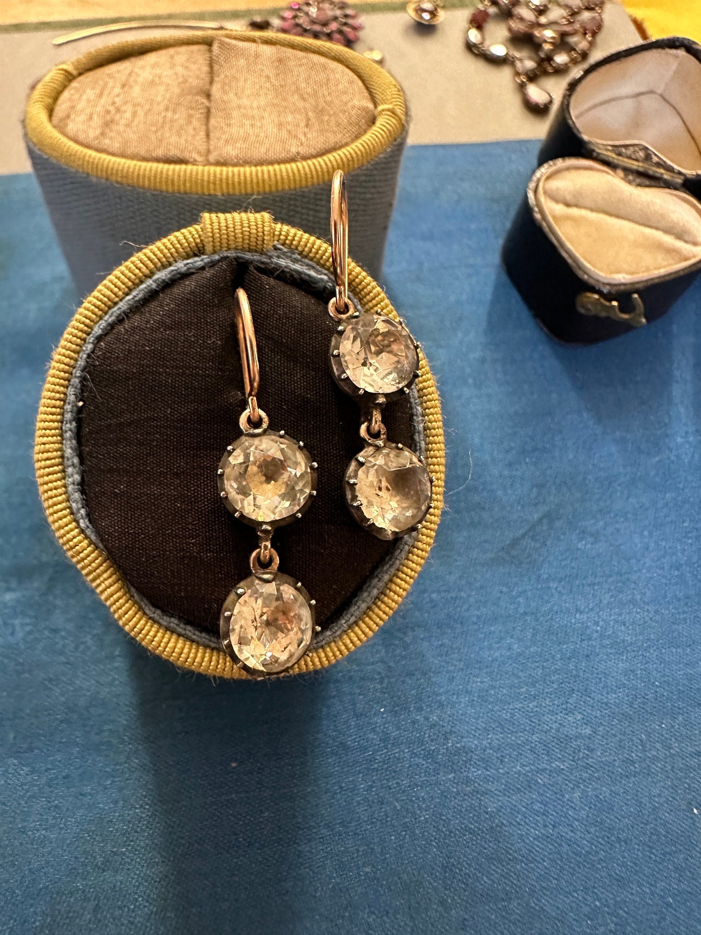 Double Diamond Paste Antique Georgian earrings foiled closed back 14k French wire dangle silver rose gold boucle d'oreille ooak anniversary