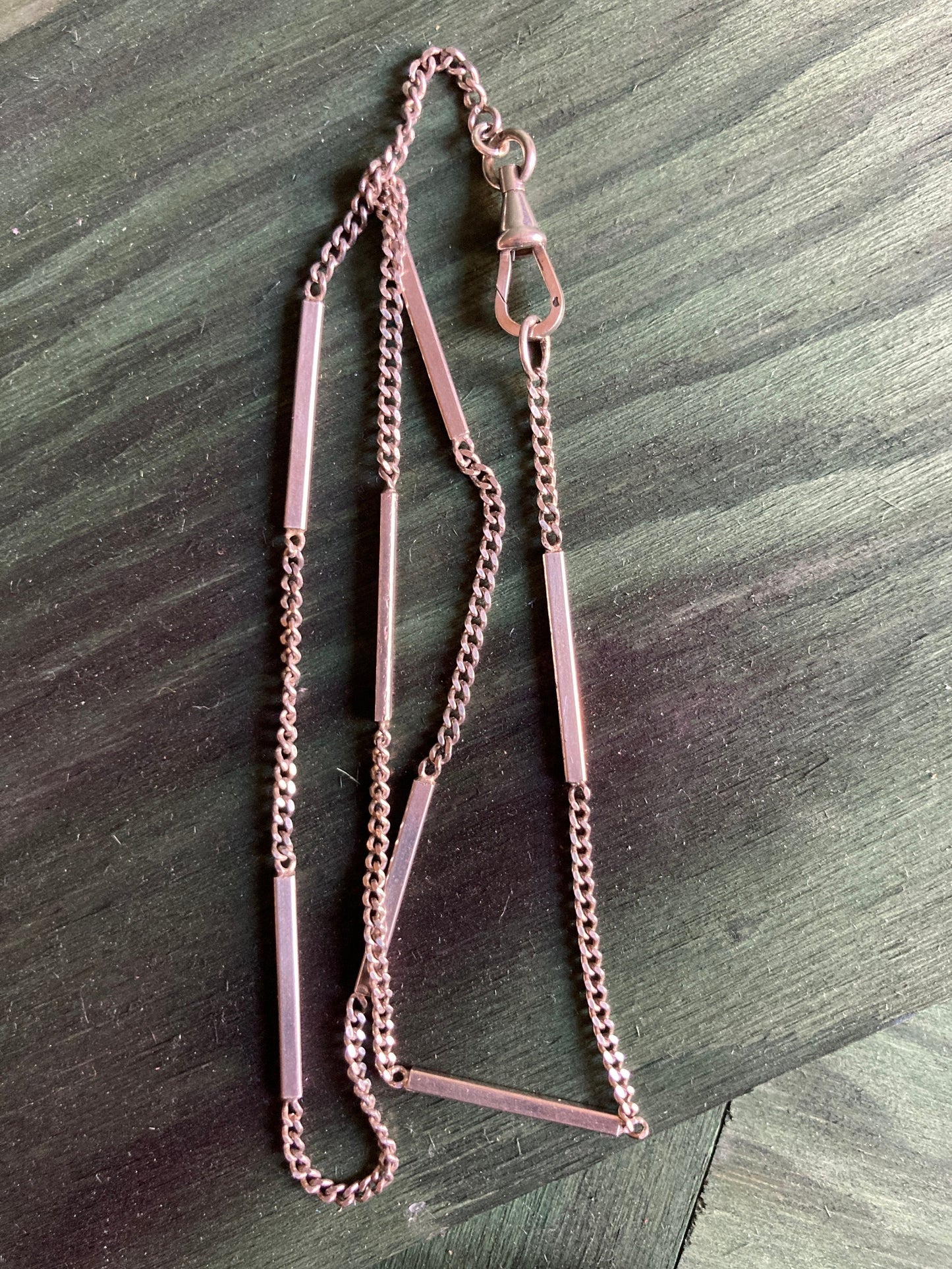 Vintage Modernist chain necklace sterling silver with Edwardian french swivel clasp sterling bars chain curb collier argent mousqueton 1900