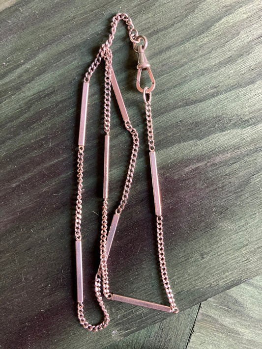 Vintage Modernist chain necklace sterling silver with Edwardian french swivel clasp sterling bars chain curb collier argent mousqueton 1900