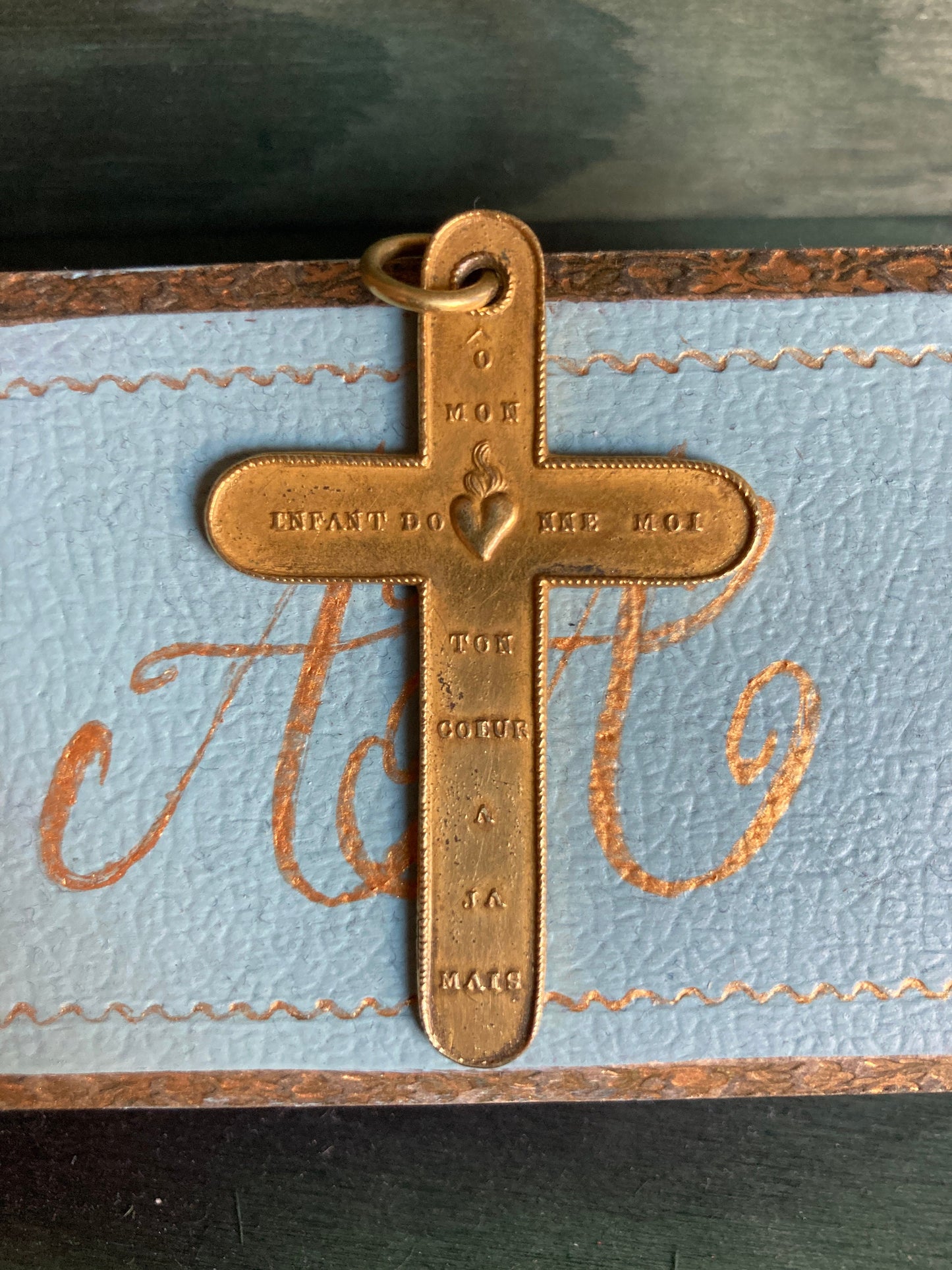 Large Pectoral French cross with Prayer Pinchbeck Ormulu Pomponne doublé 2 sides ooak