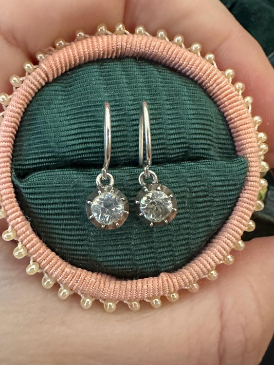 Georgian Paste Dangle Earrings: Antique Sterling Silver Rivière Boucles d'Oreilles