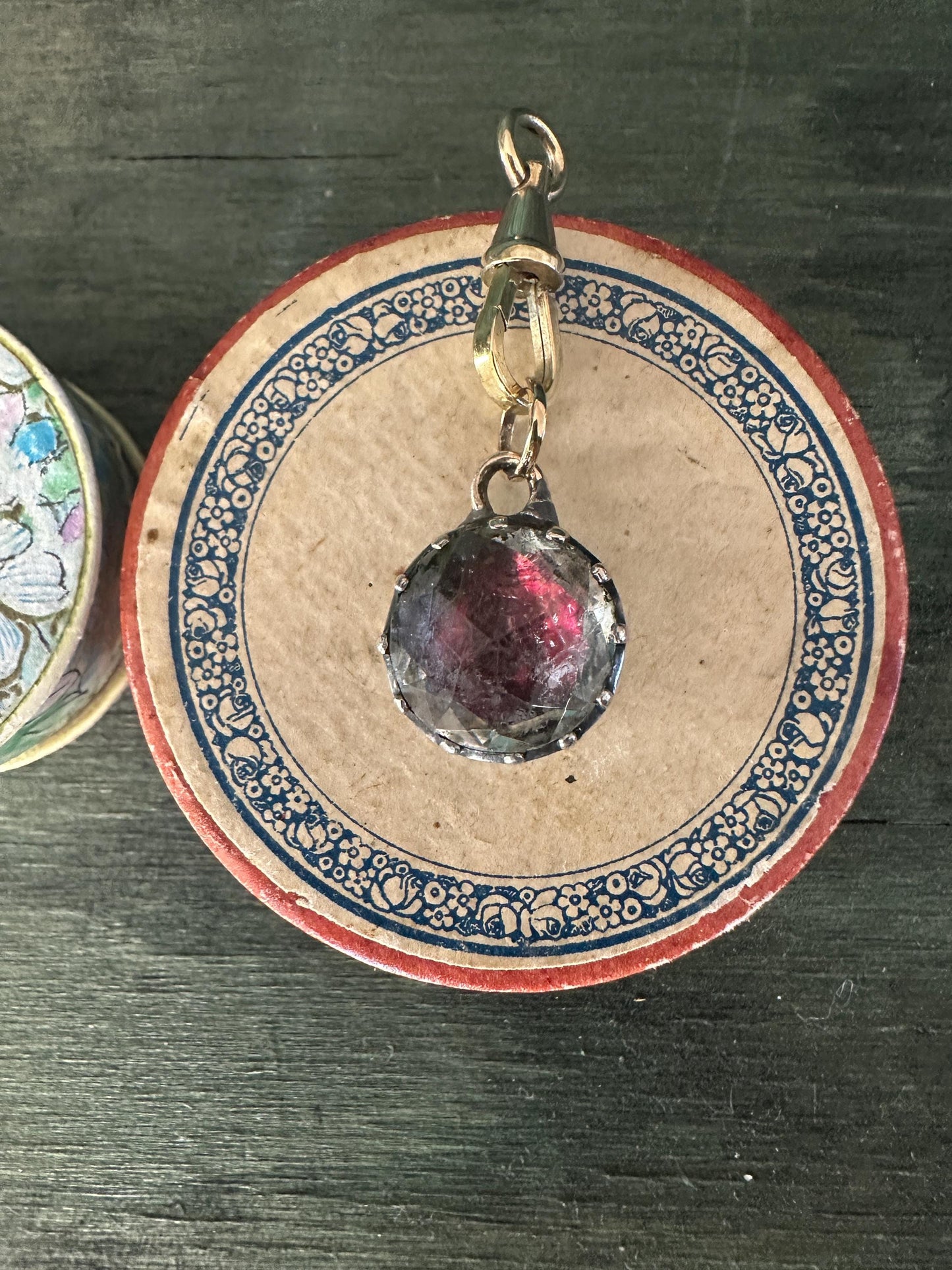 Pink red foiled Rock Crystal Antique Georgian pendant cuff link button engraved silver and 22k yellow gold rare