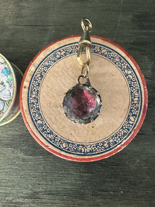 Pink red foiled Rock Crystal Antique Georgian pendant cuff link button engraved silver and 22k yellow gold rare
