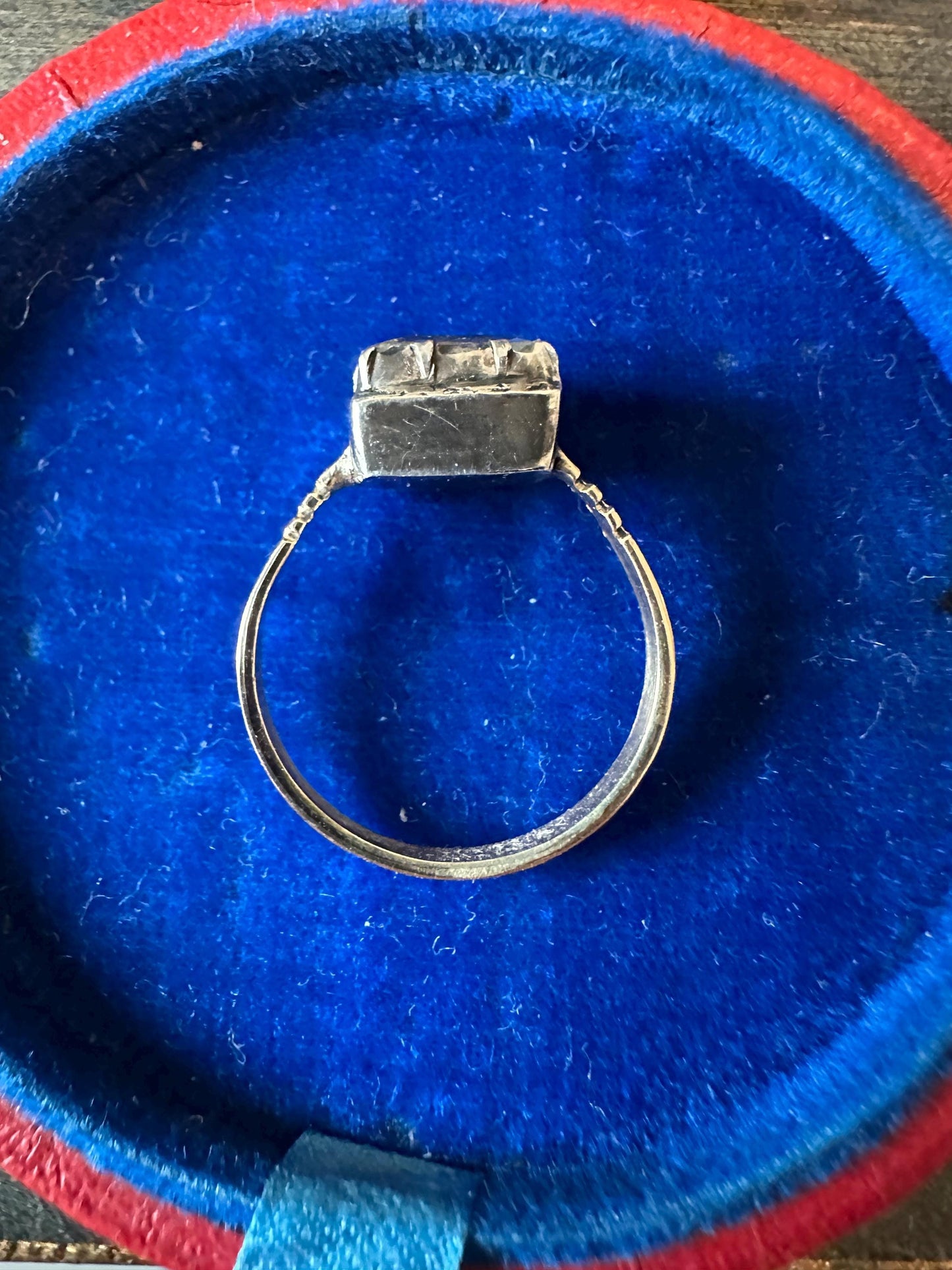 Antique Georgian Diamond Paste ring black dot foiled-back crafted in silver and 14/15k gold band  US5 3/4 UK L size 51 elongated cushion