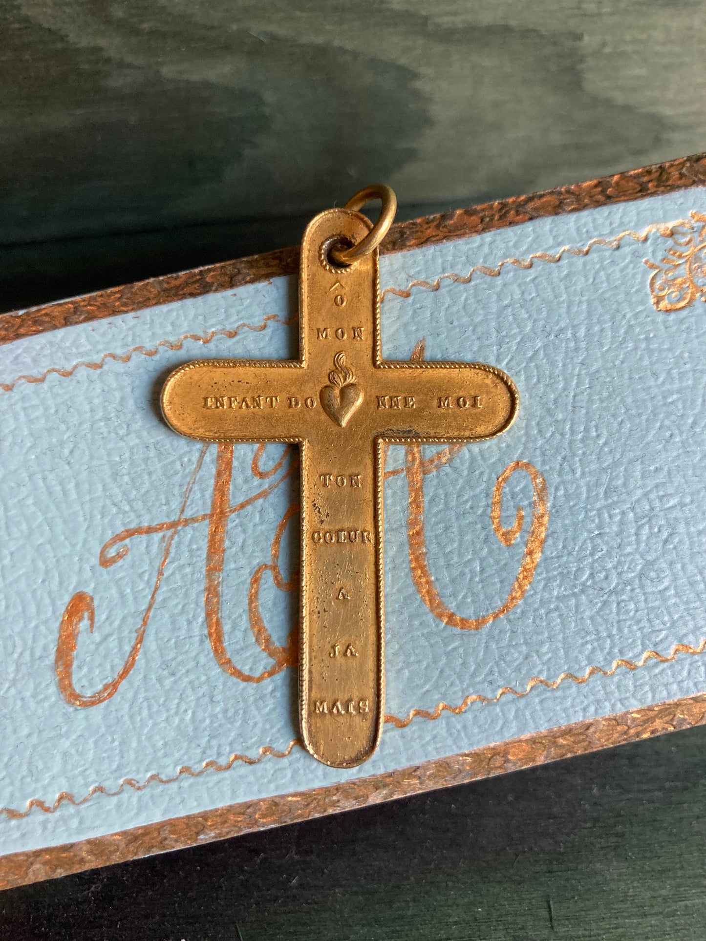 Large Pectoral French cross with Prayer Pinchbeck Ormulu Pomponne doublé 2 sides ooak