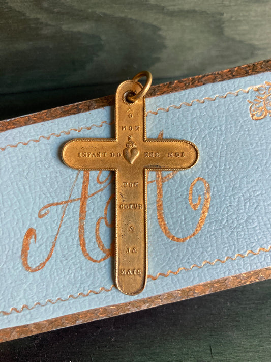 Large Pectoral French cross with Prayer Pinchbeck Ormulu Pomponne doublé 2 sides ooak