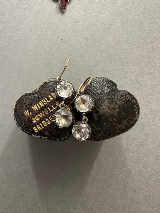 Double Diamond Paste Antique Georgian earrings foiled closed back 14k French wire dangle silver rose gold boucle d'oreille ooak anniversary