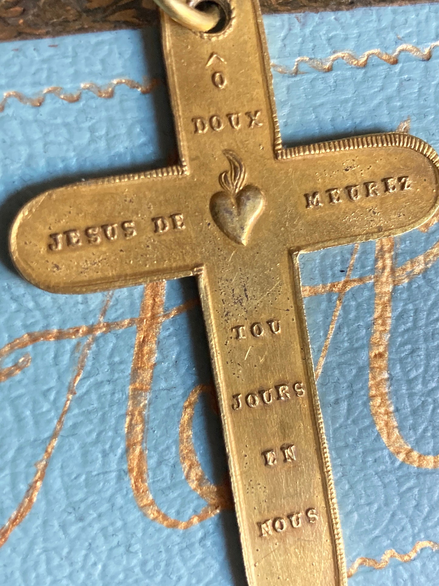 Large Pectoral French cross with Prayer Pinchbeck Ormulu Pomponne doublé 2 sides ooak