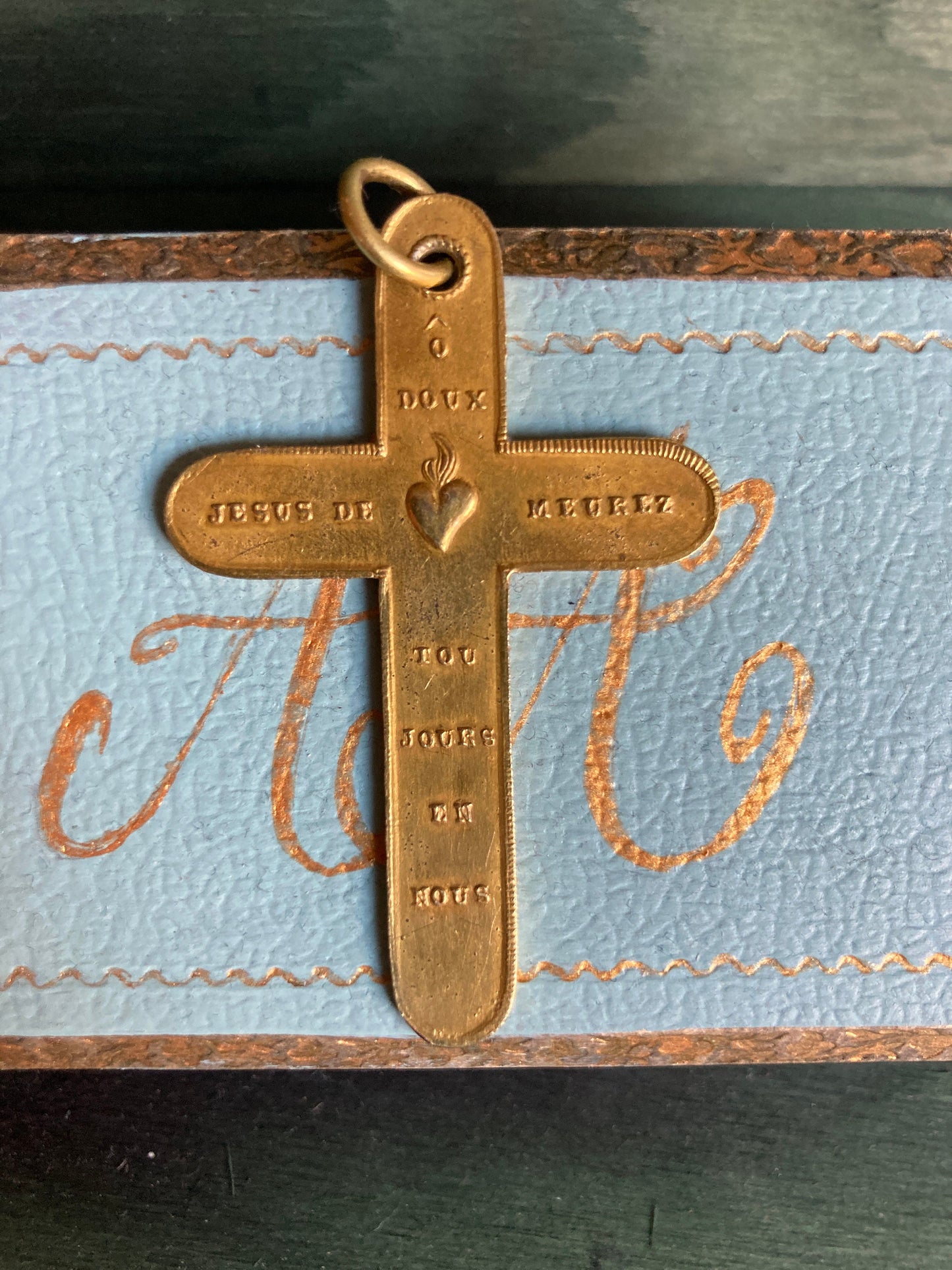 Large Pectoral French cross with Prayer Pinchbeck Ormulu Pomponne doublé 2 sides ooak
