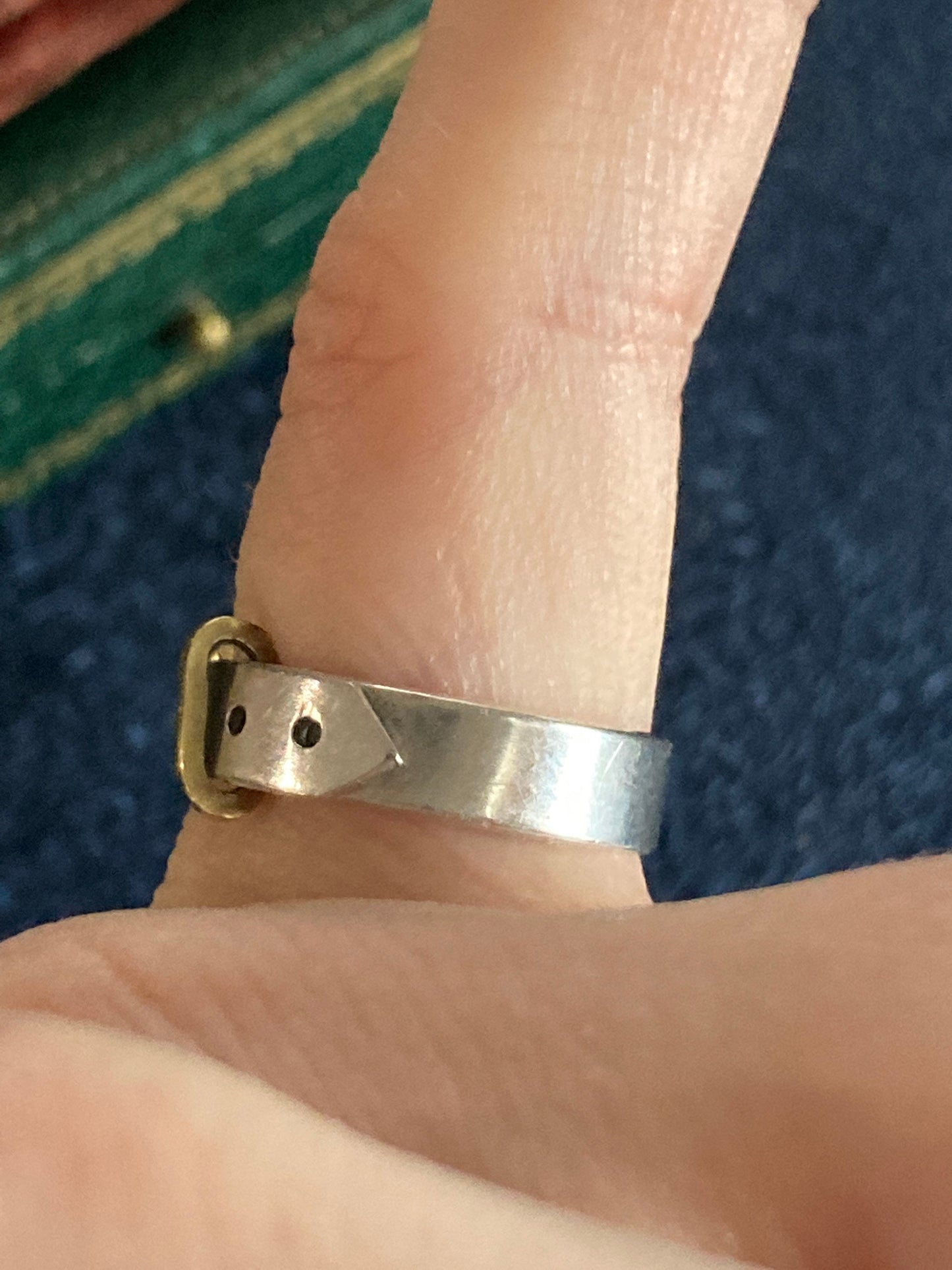 Modernist Buckle ring sterling silver and 18kt yellow gold vintage kinetic hand fabricated