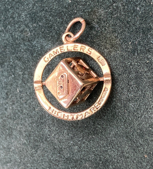 Vintage Gambler’s Nightmare 9ct spinning dice charm