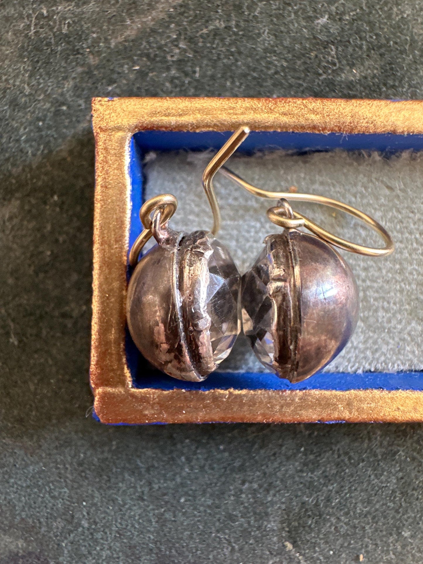 Large Antique Rock Crystal Georgian earrings black dot and foiled closed back crafted in silver and 18k French wire cufflinks buttons rare