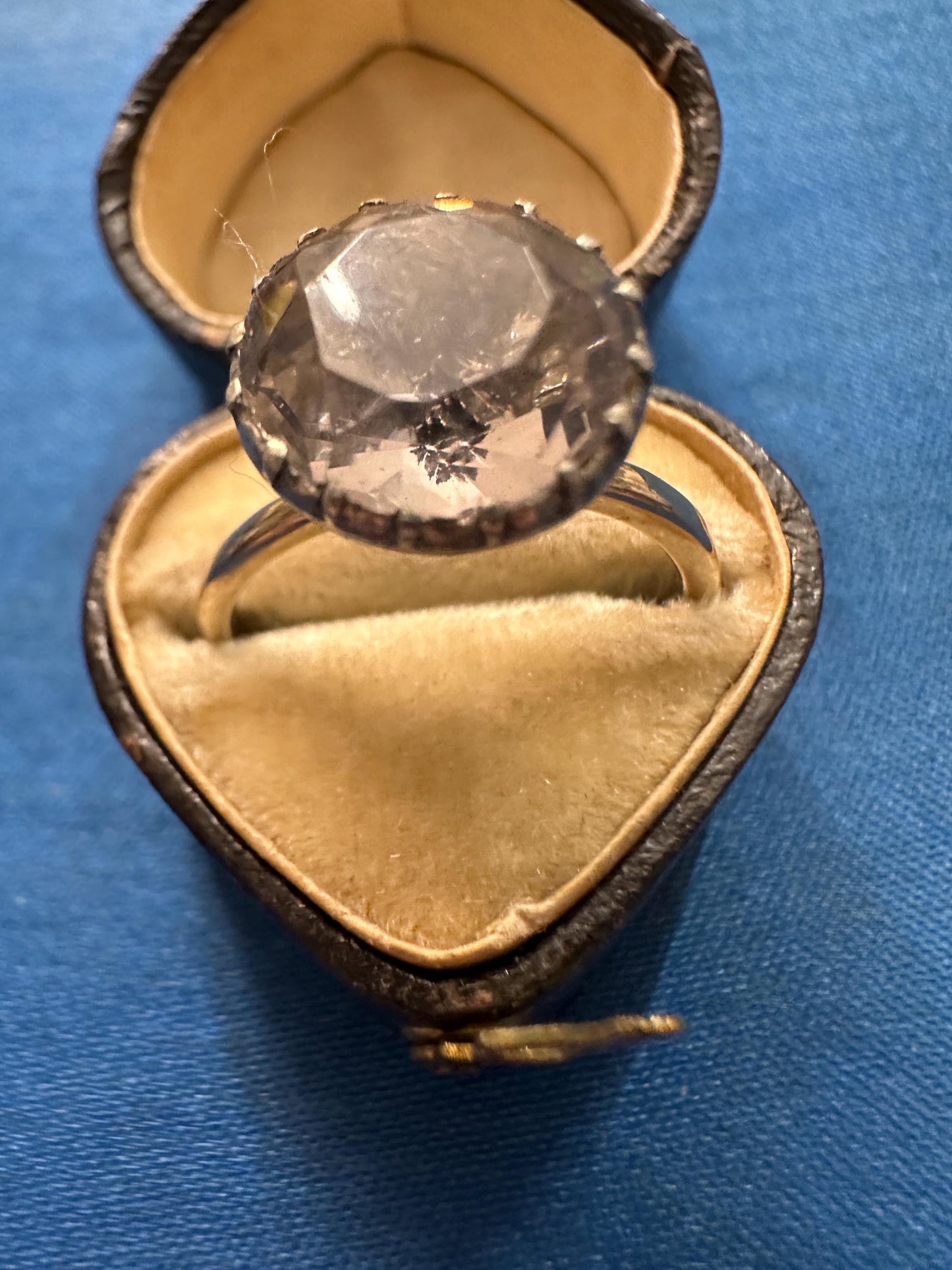 Large Antique Georgian foiled paste ring in 22ct white gold and silver button conversion solitaire domed black dot size 7 1/4 O 55 collector