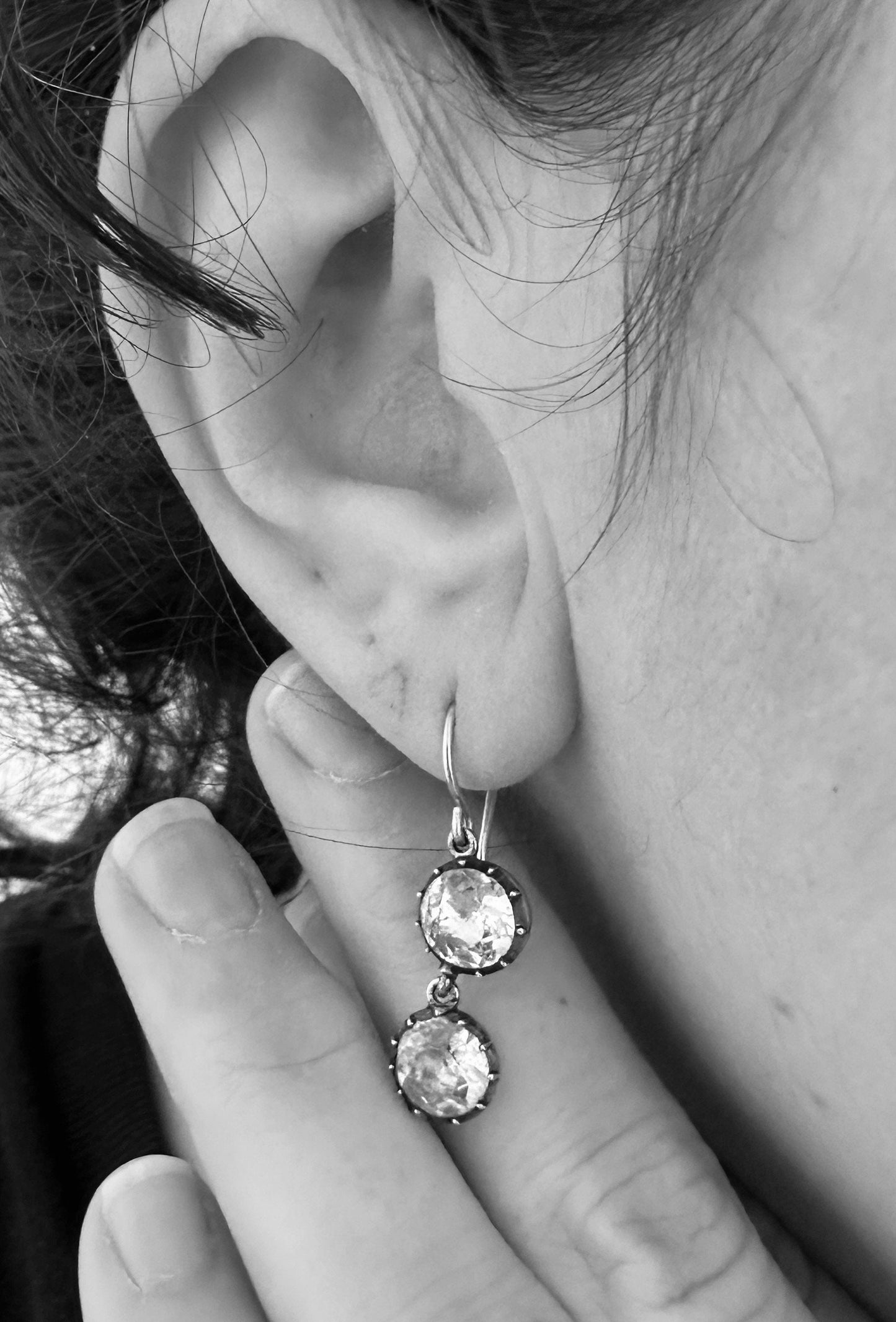 Double Diamond Paste Antique Georgian earrings foiled closed back 14k French wire dangle silver rose gold boucle d'oreille ooak anniversary