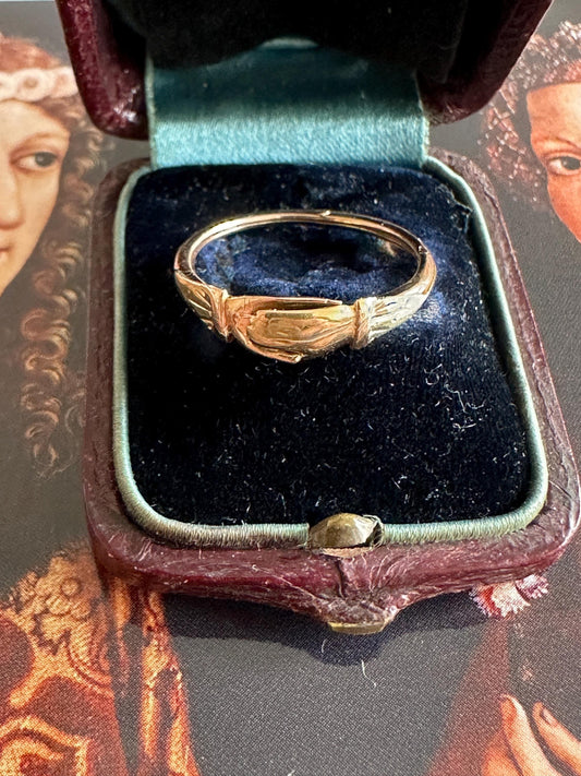 Rare French Engagement Fede Ring Betrothal Bague de foi 18k gold Promise marriage Gimmel hands US 5 1/2 EU 50 1/2 double Georgian Antique