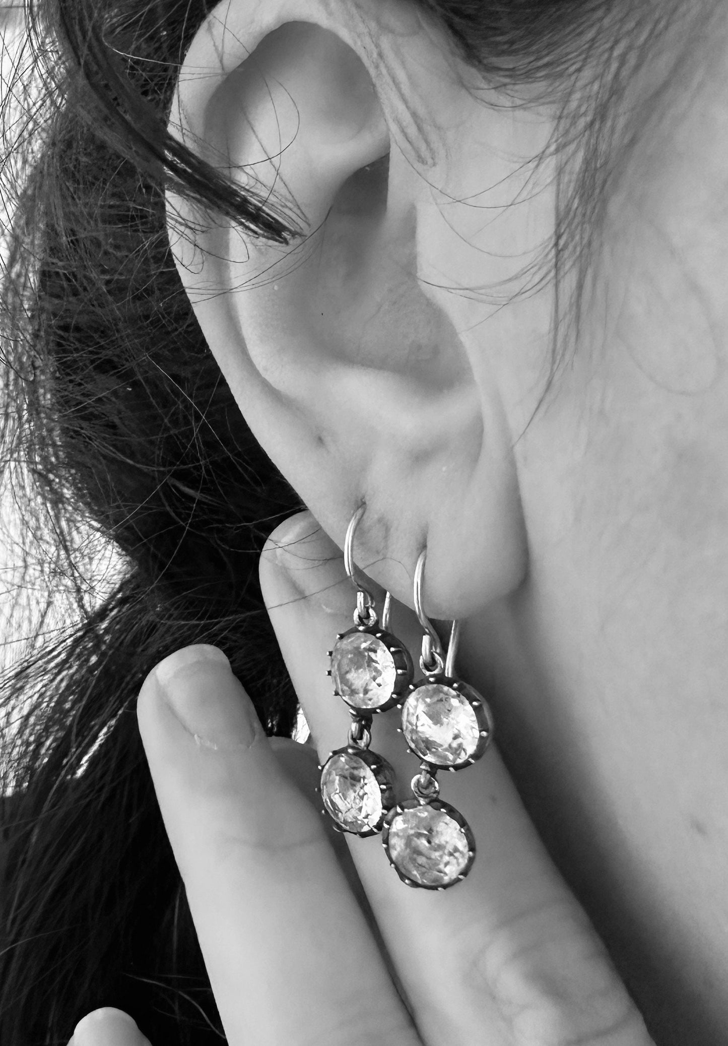 Double Diamond Paste Antique Georgian earrings foiled closed back 14k French wire dangle silver rose gold boucle d'oreille ooak anniversary