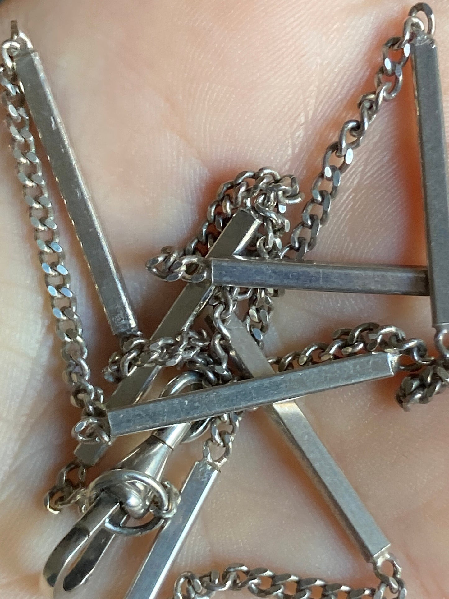 Vintage Modernist chain necklace sterling silver with Edwardian french swivel clasp sterling bars chain curb collier argent mousqueton 1900