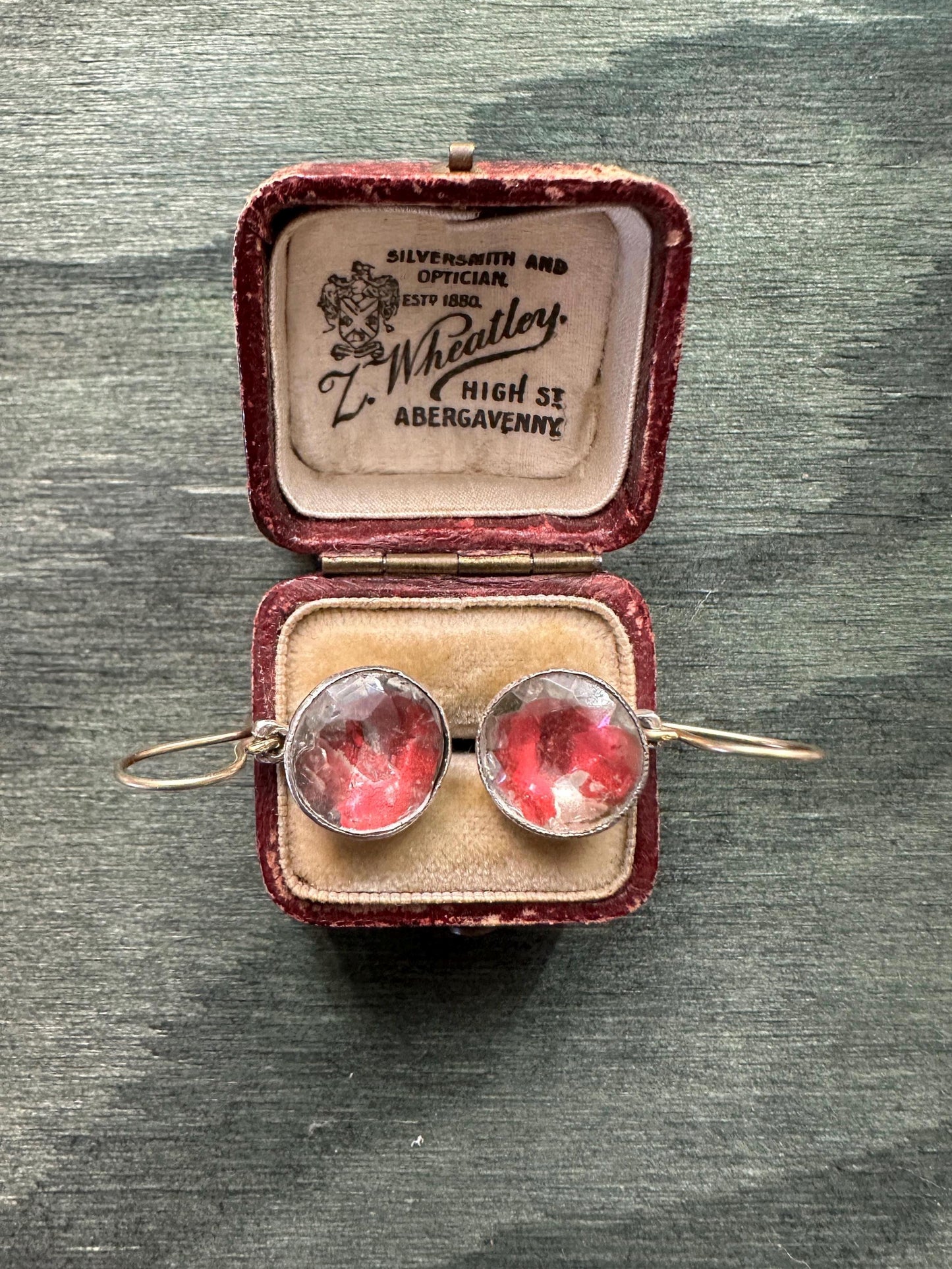 Rare Pink foiled Georgian paste earrings red colour foil close back Antique  18k yellow gold french wire silver dangle cufflinks conversion