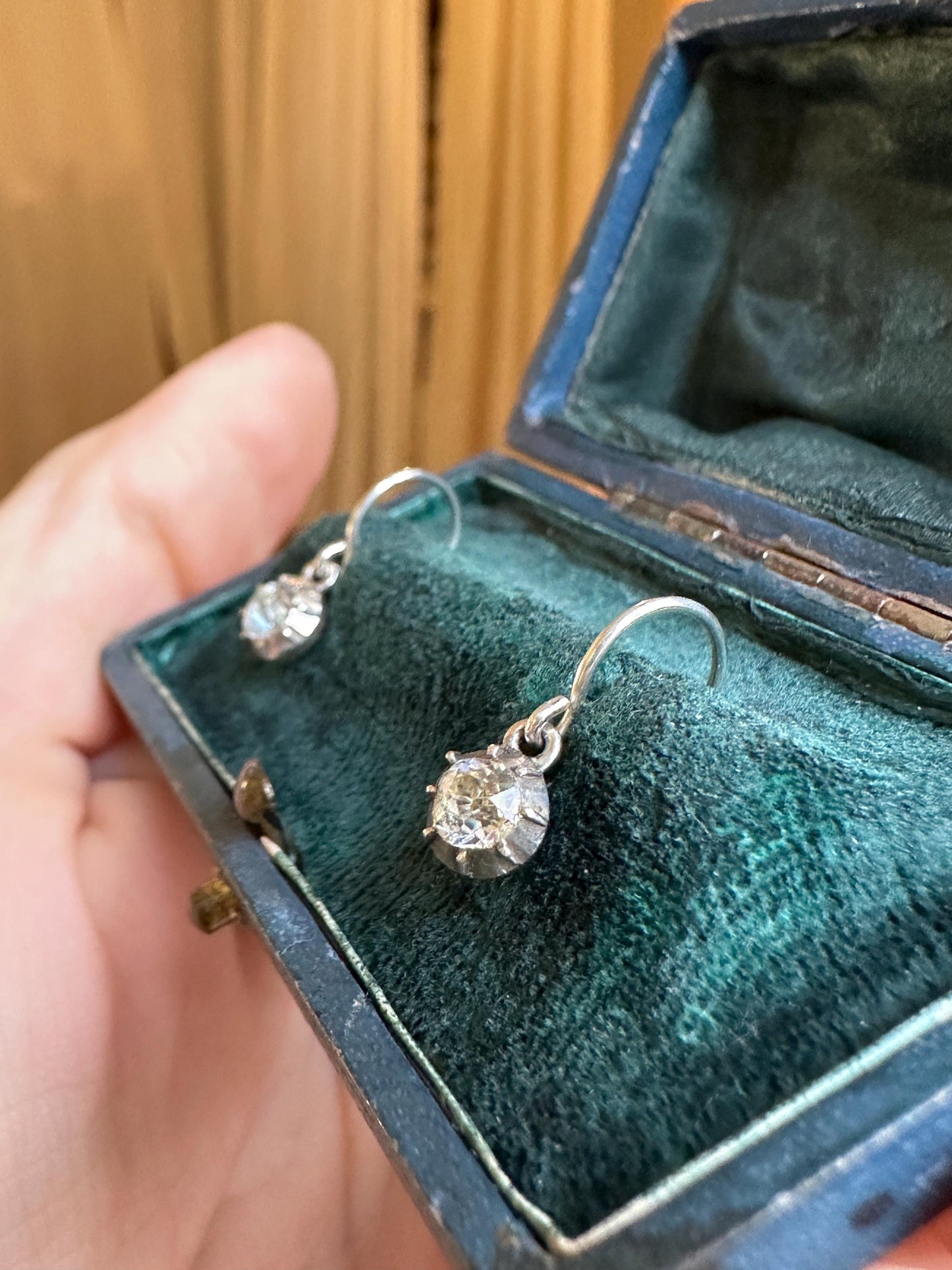 Georgian Paste Dangle Earrings: Antique Sterling Silver Rivière Boucles d'Oreilles