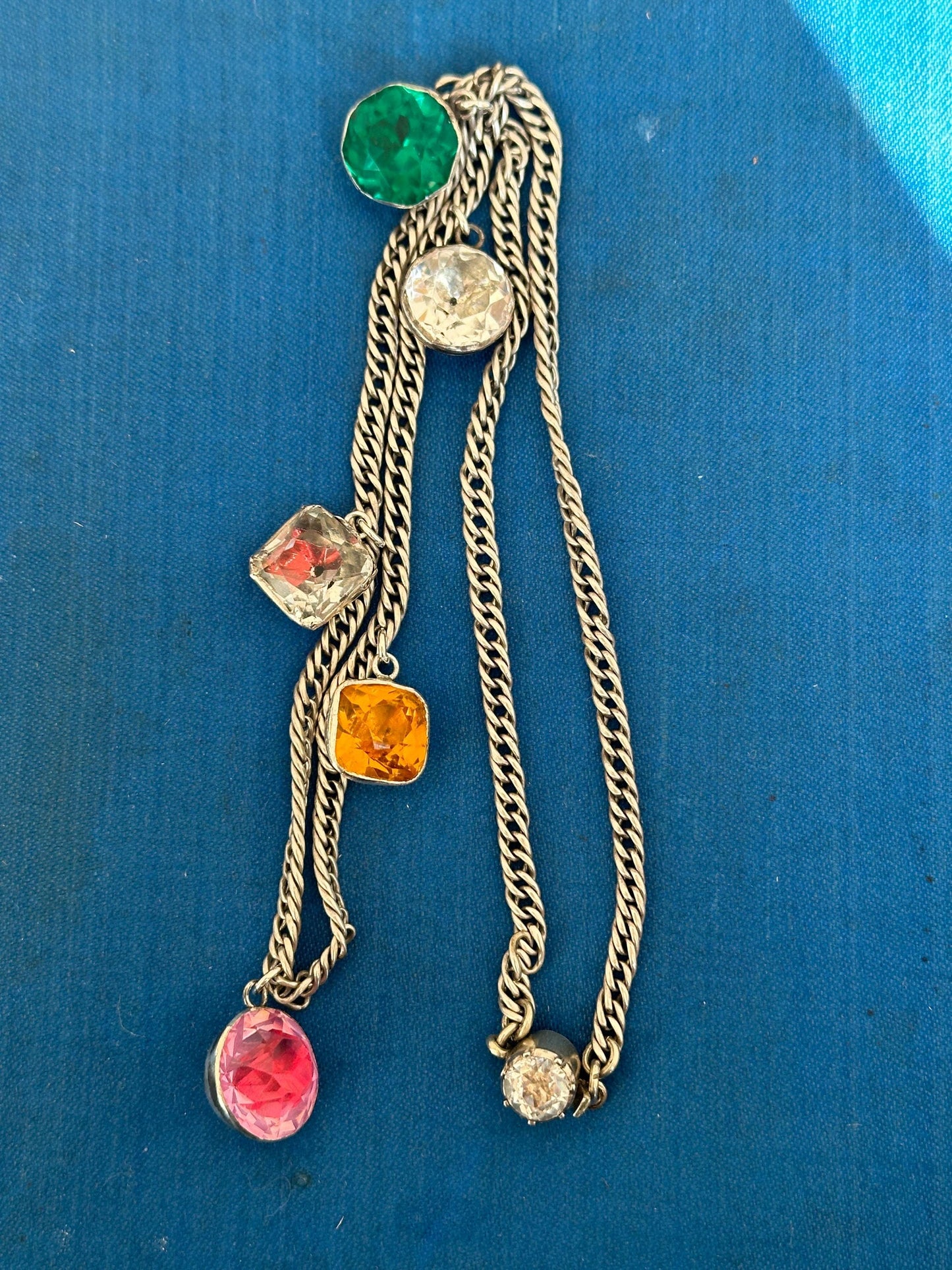 Rare Arlequin Georgian paste silver necklace Antique foiled black dot buttons silver curb chain paste clasp